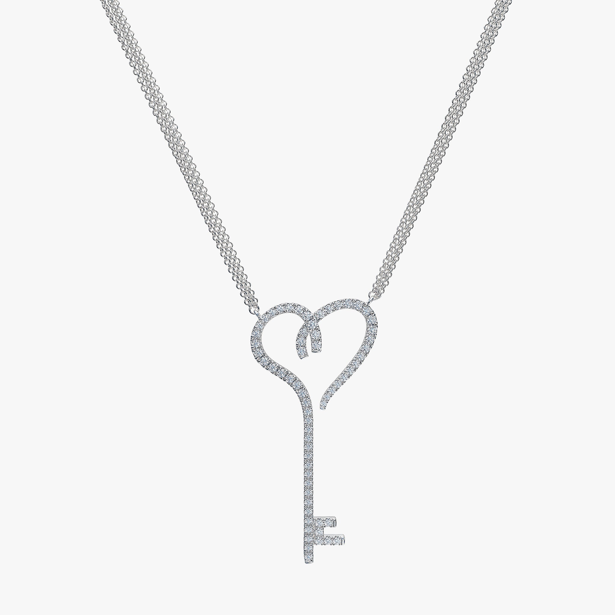 J'EVAR 14KT White Gold Heart Key ALTR Lab Grown Diamond Necklace Front View