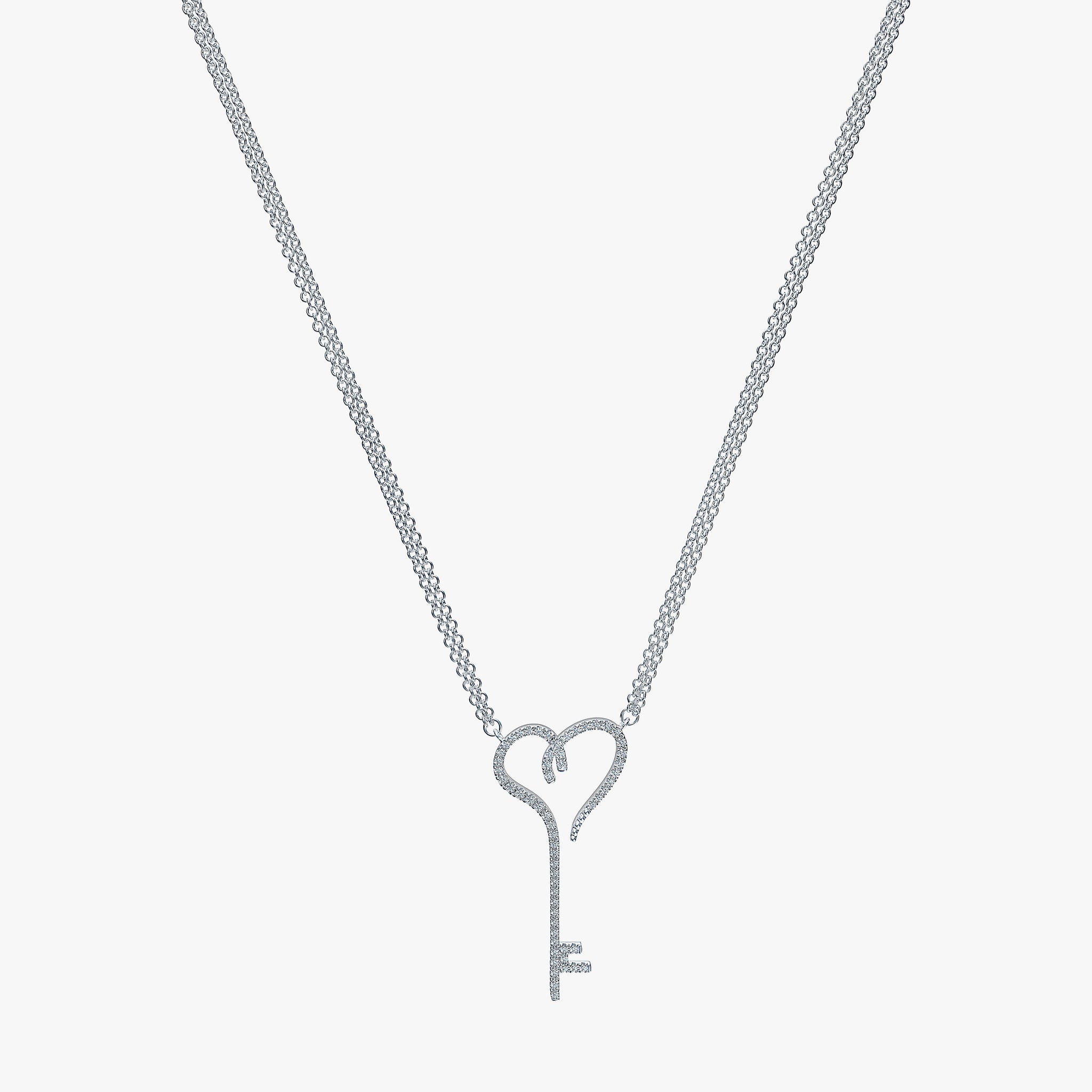 J'EVAR 14KT White Gold Heart Key ALTR Lab Grown Diamond Necklace Front View