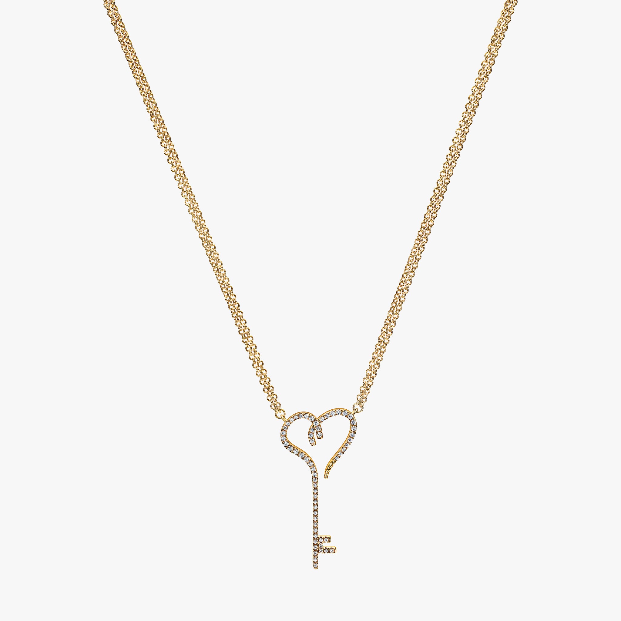 J'EVAR 14KT Yellow Gold Heart Key ALTR Lab Grown Diamond Necklace Front View