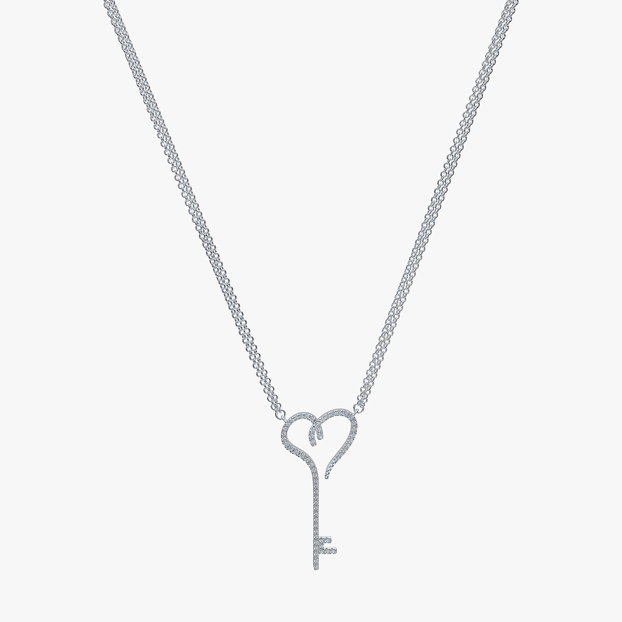 J'EVAR Sterling Silver Heart Key ALTR Lab Grown Diamond Necklace Front View