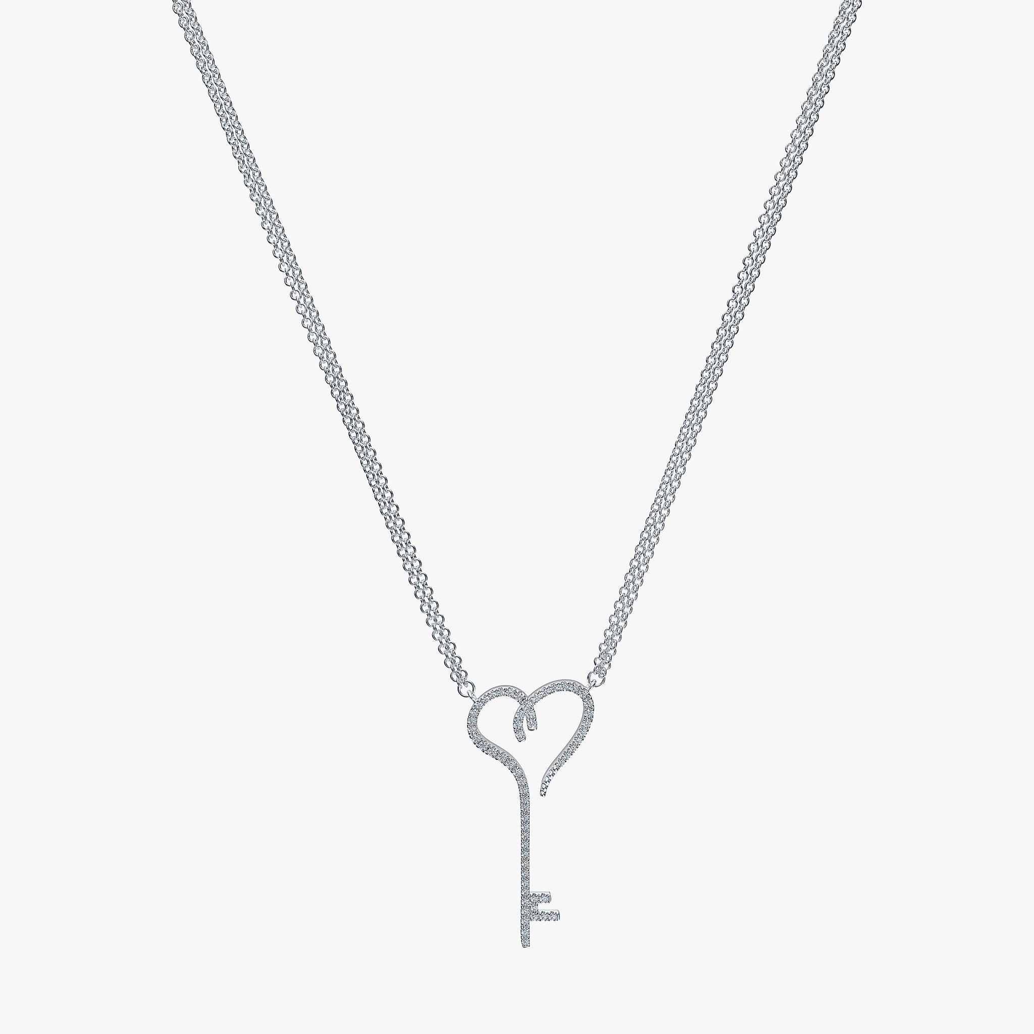J'EVAR Sterling Silver Heart Key ALTR Lab Grown Diamond Necklace Front View