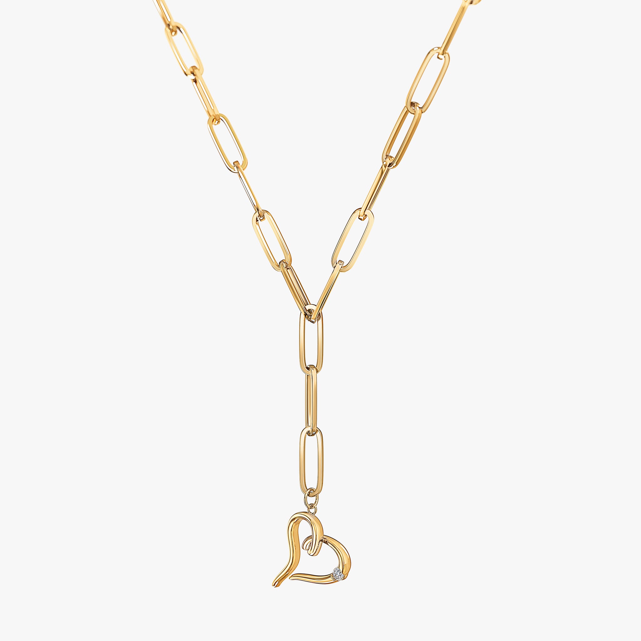 J'EVAR 14KT Yellow Gold Paperclip Lariat Heart ALTR Lab Grown Diamond Necklace Perspective View
