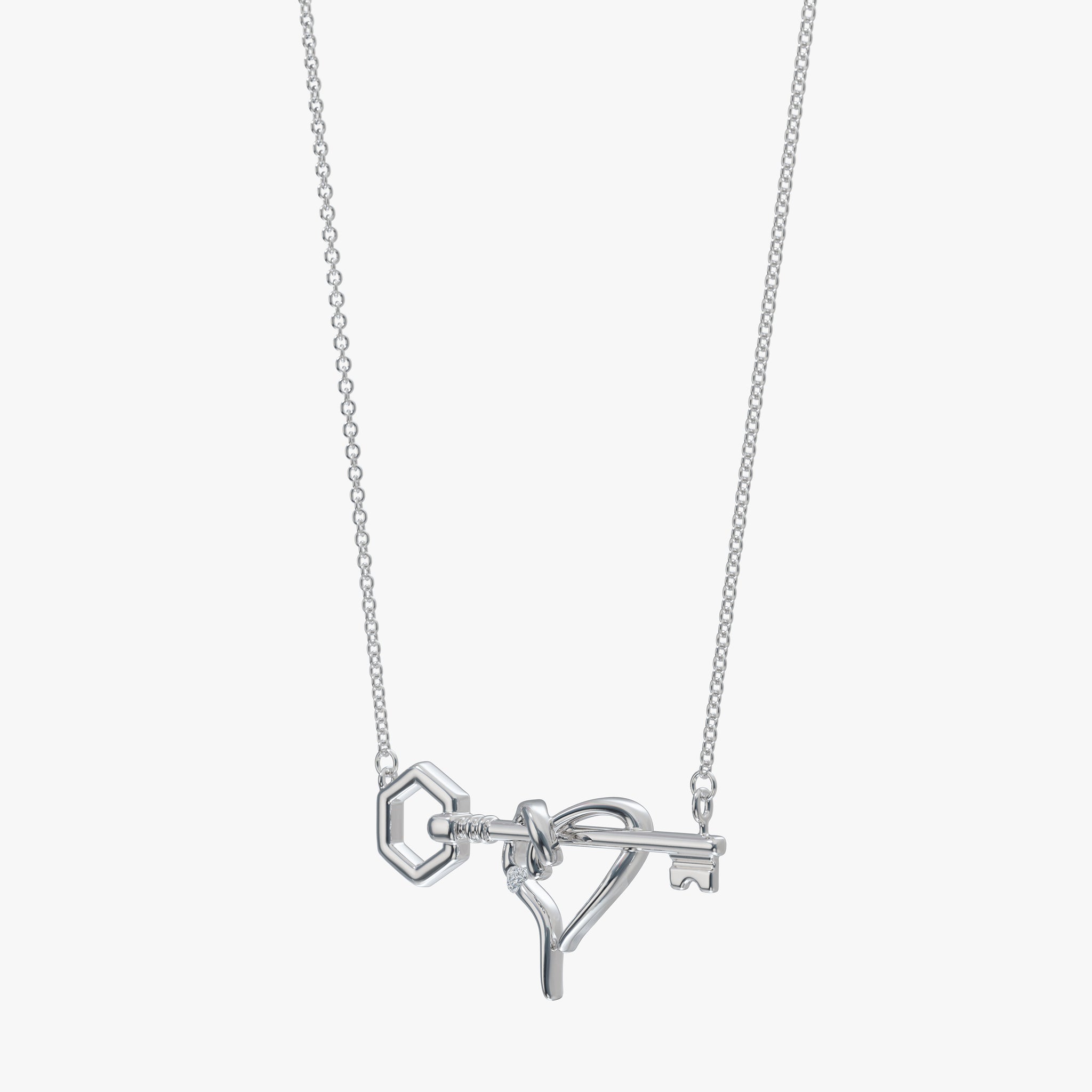 J'EVAR Sterling Silver Heart & Hexagon Key ALTR Lab Grown Diamond Necklace Perspective View