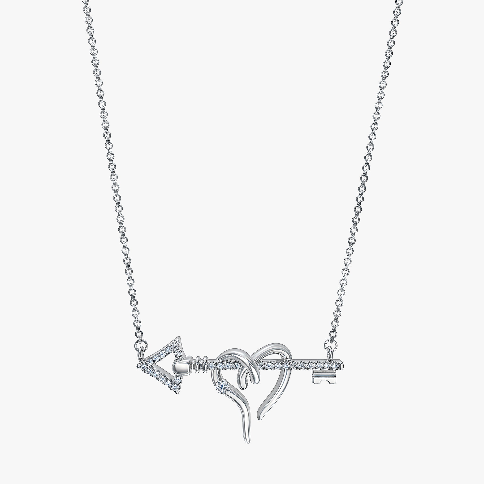 J'EVAR 14KT White Gold Heart & Arrow Key ALTR Lab Grown Diamond Necklace Front View