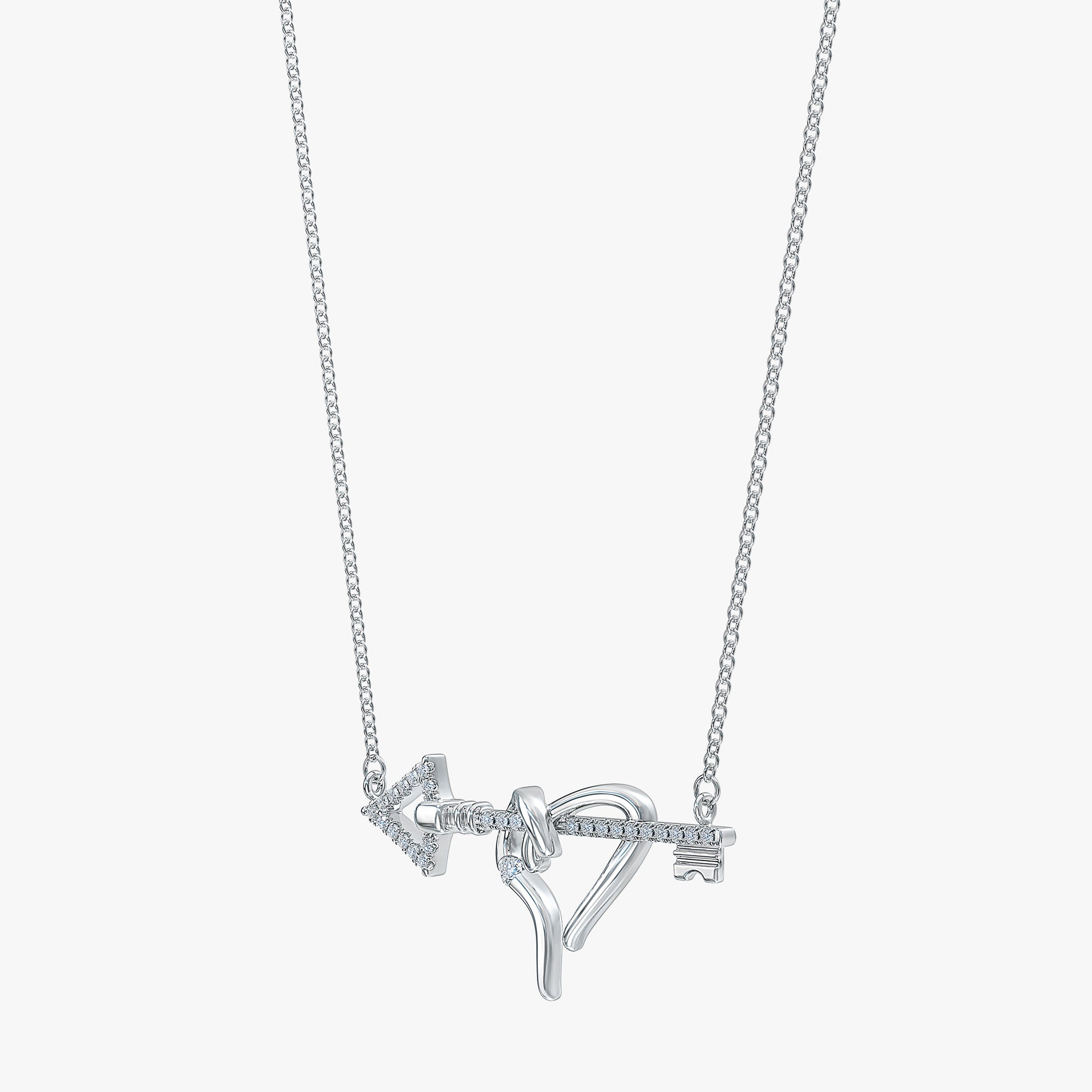 J'EVAR 14KT White Gold Heart & Arrow Key ALTR Lab Grown Diamond Necklace Perspective View