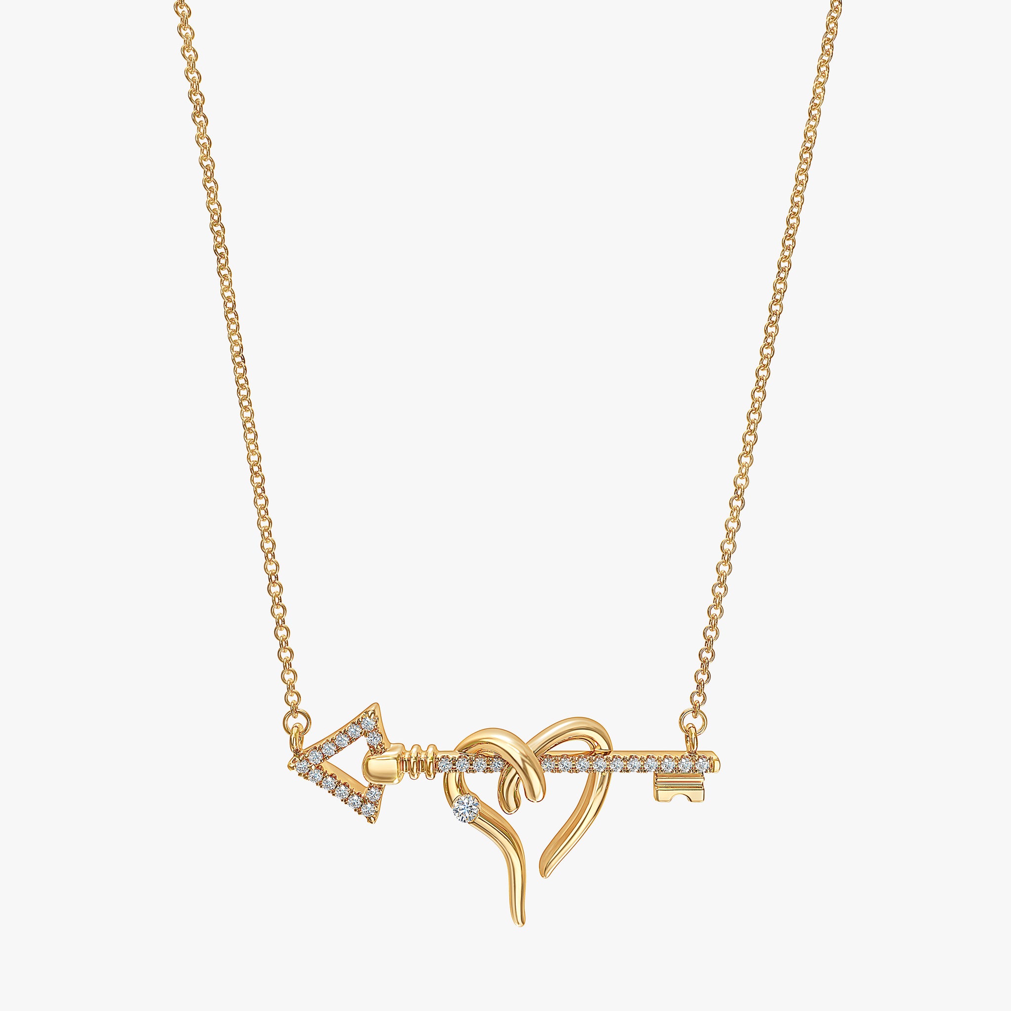 J'EVAR 14KT Yellow Gold Heart & Arrow Key ALTR Lab Grown Diamond Necklace Front View