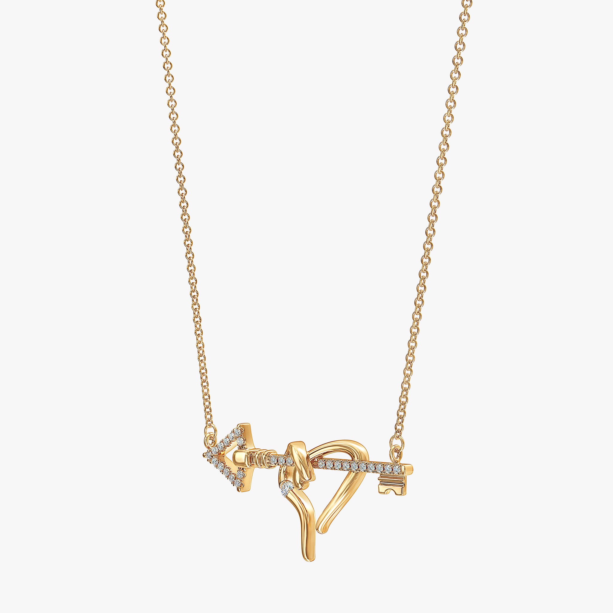 J'EVAR 14KT Yellow Gold Heart & Arrow Key ALTR Lab Grown Diamond Necklace Perspective View