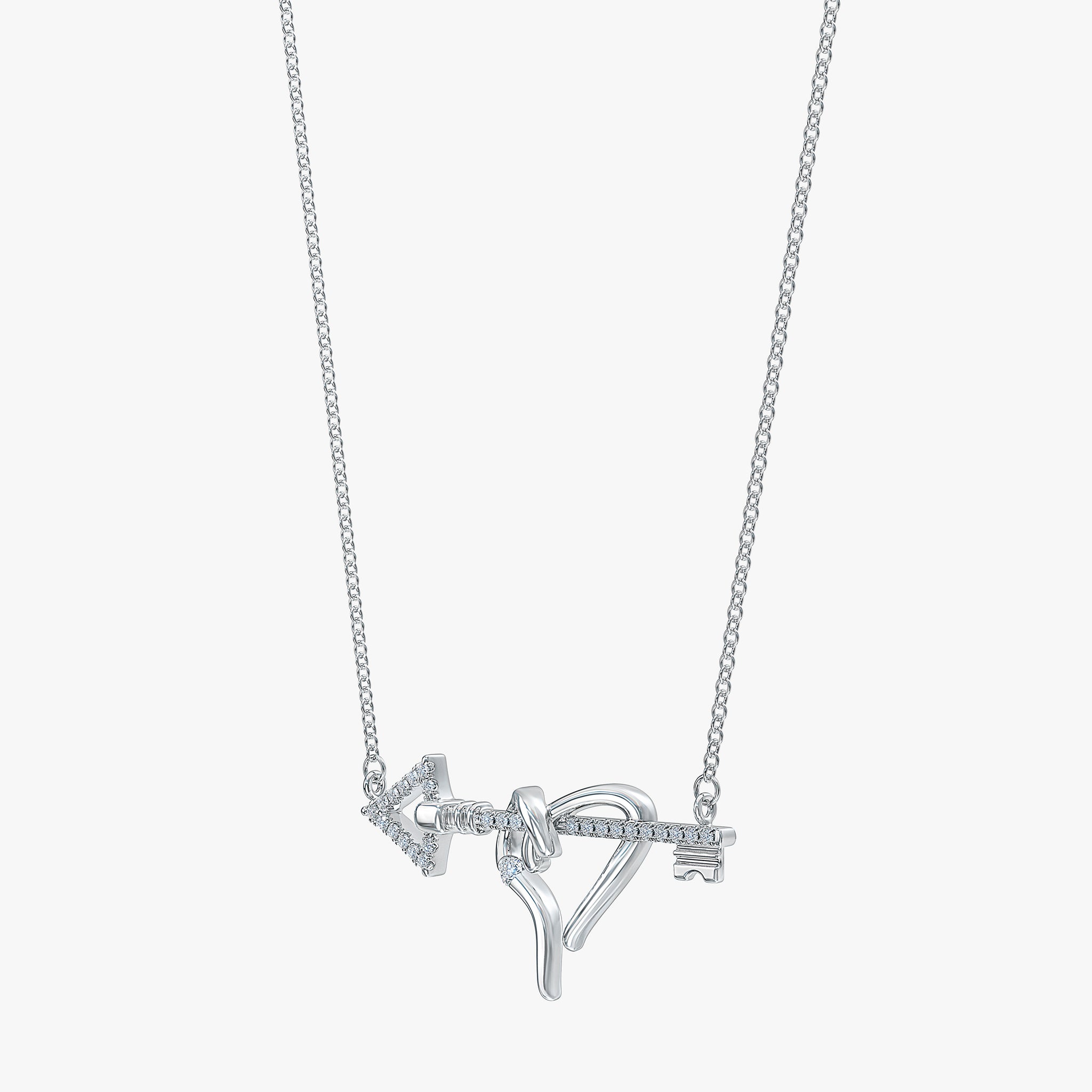 J'EVAR Sterling Silver Heart & Arrow Key ALTR Lab Grown Diamond Necklace Front View