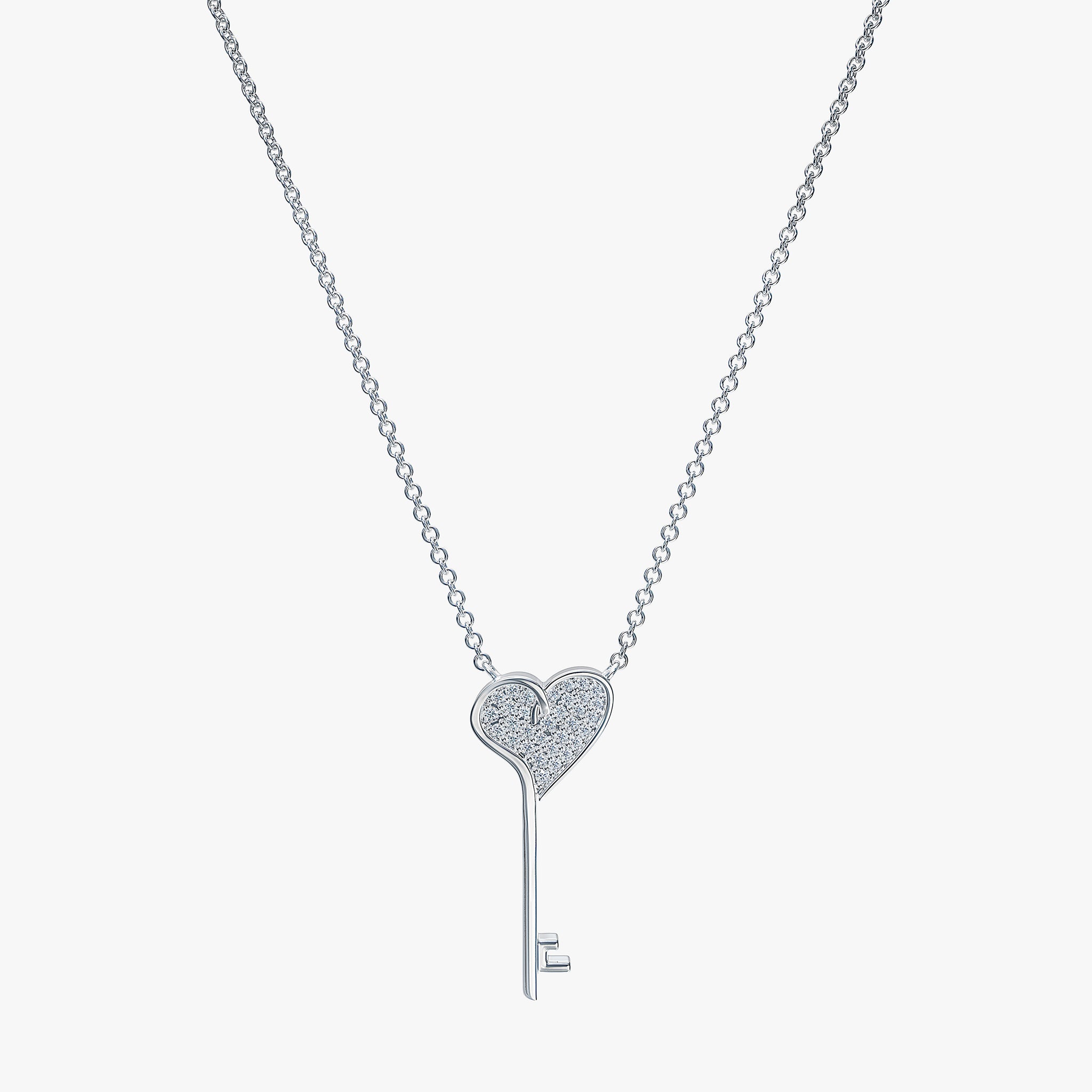 J'EVAR 14KT White Gold Heart Key ALTR Lab Grown Diamond Necklace Front View