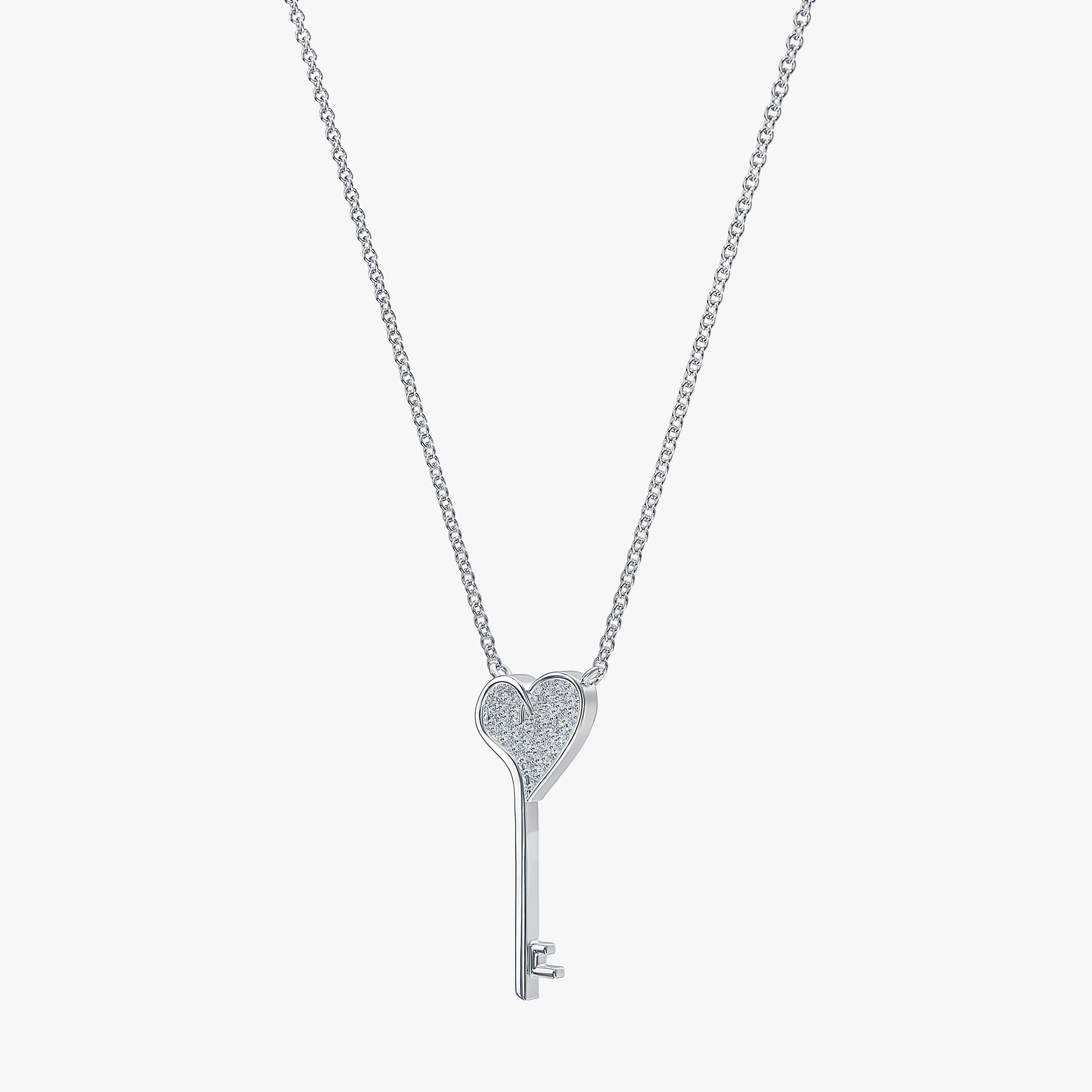 J'EVAR 14KT White Gold Heart Key ALTR Lab Grown Diamond Necklace Perspective View