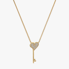 Heart Key Pave Diamond Necklace