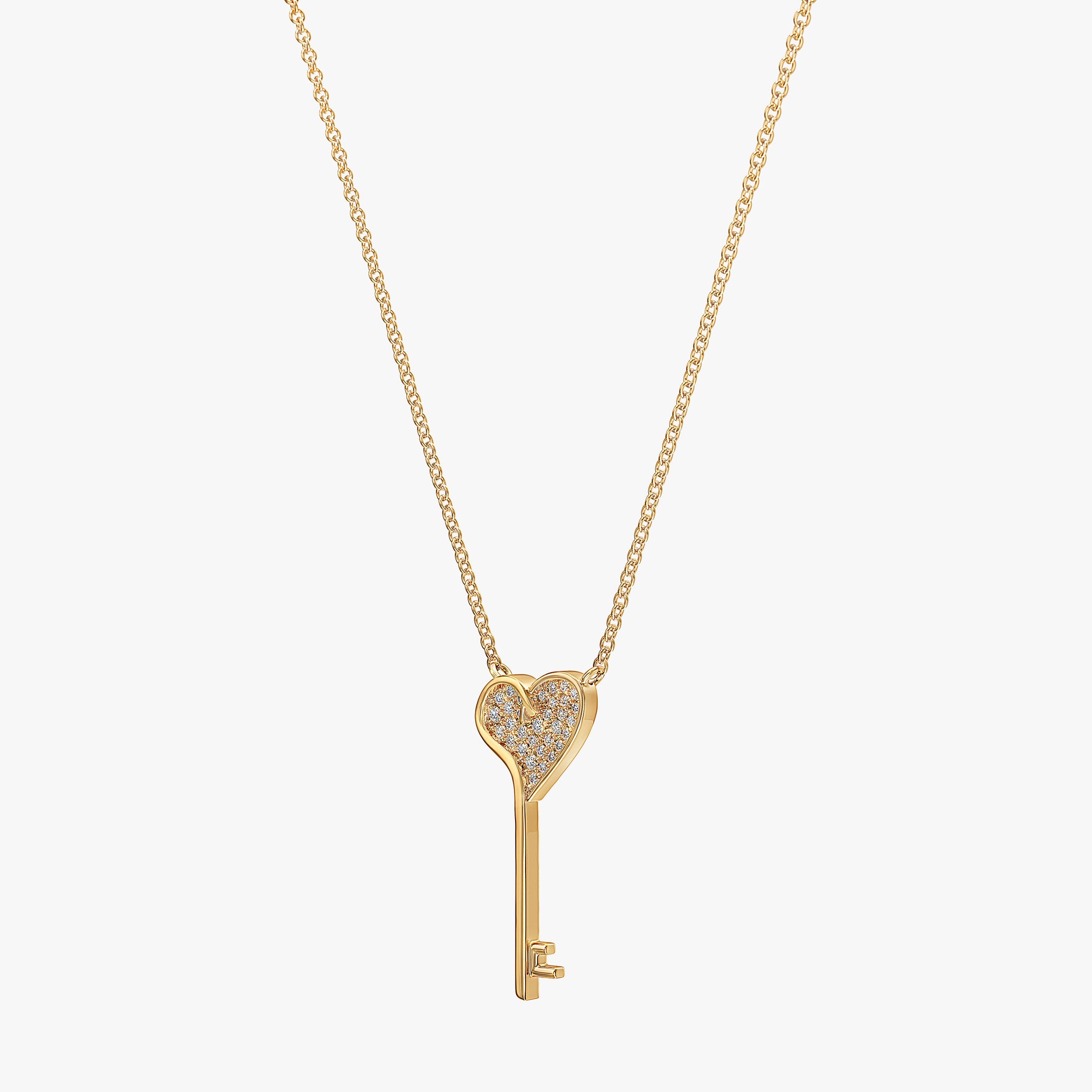 J'EVAR 14KT Yellow Gold Heart Key ALTR Lab Grown Diamond Necklace Perspective View | 0.10 CT