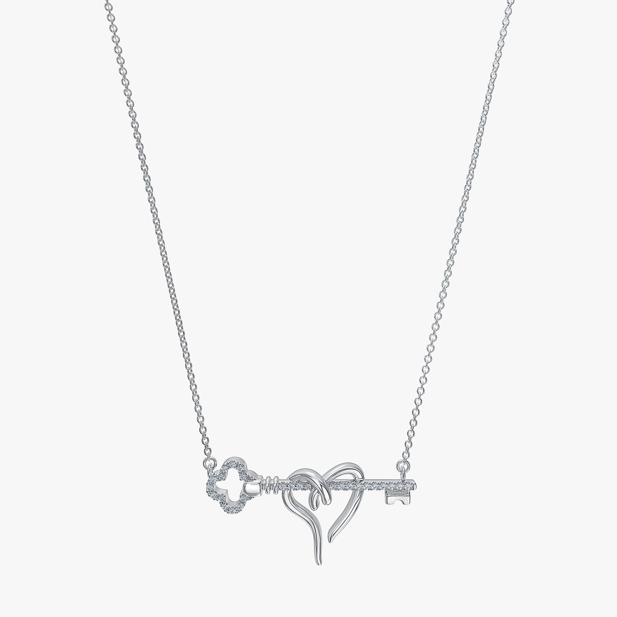 J'EVAR 14KT White Gold Clover Heart & Key ALTR Lab Grown Diamond Necklace Front View