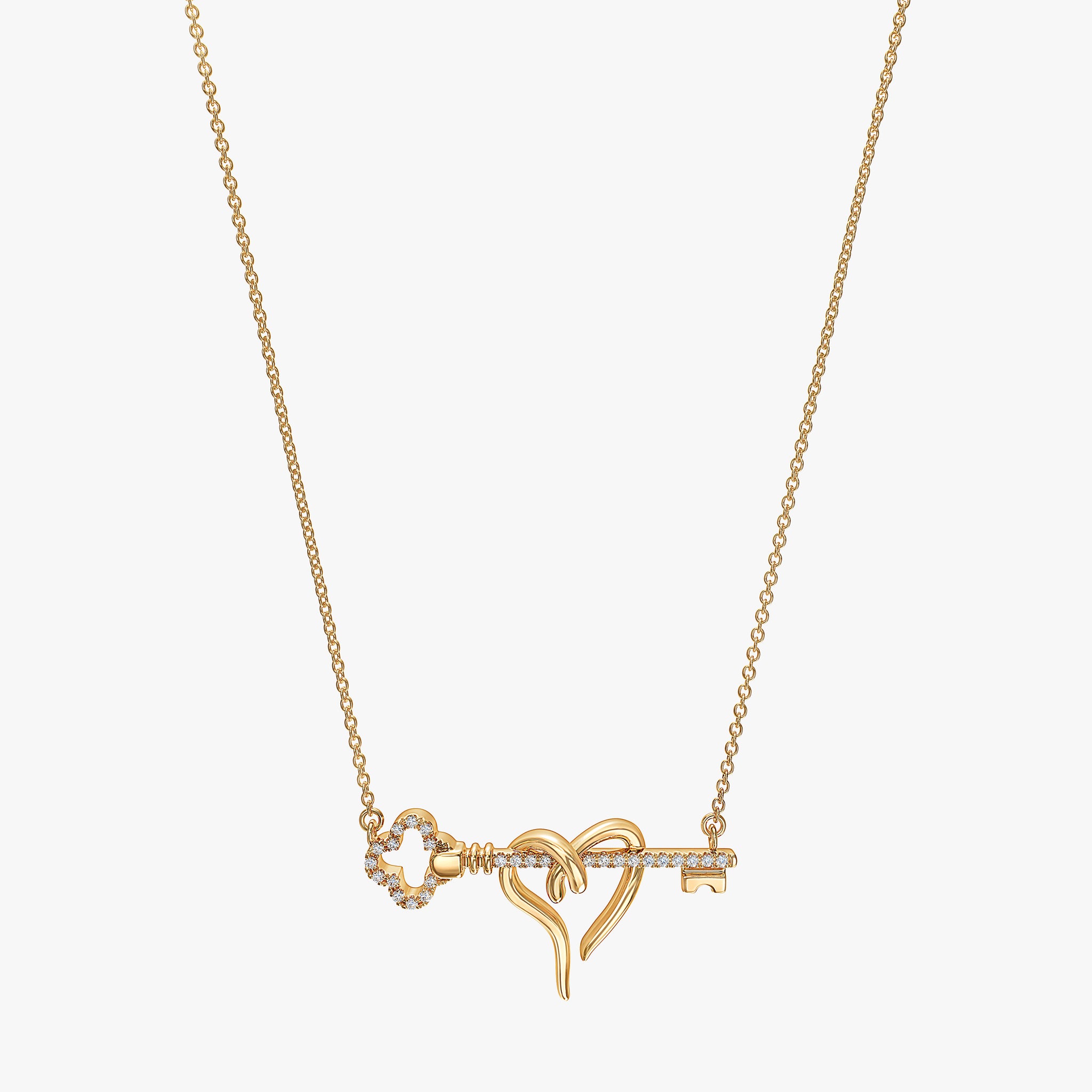 J'EVAR 14KT Yellow Gold Clover Heart & Key ALTR Lab Grown Diamond Necklace Front View