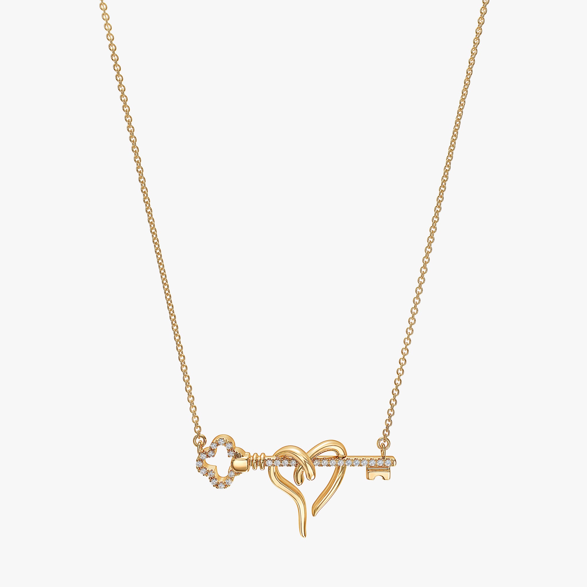 J'EVAR 14KT Yellow Gold Clover Heart & Key ALTR Lab Grown Diamond Necklace Front View