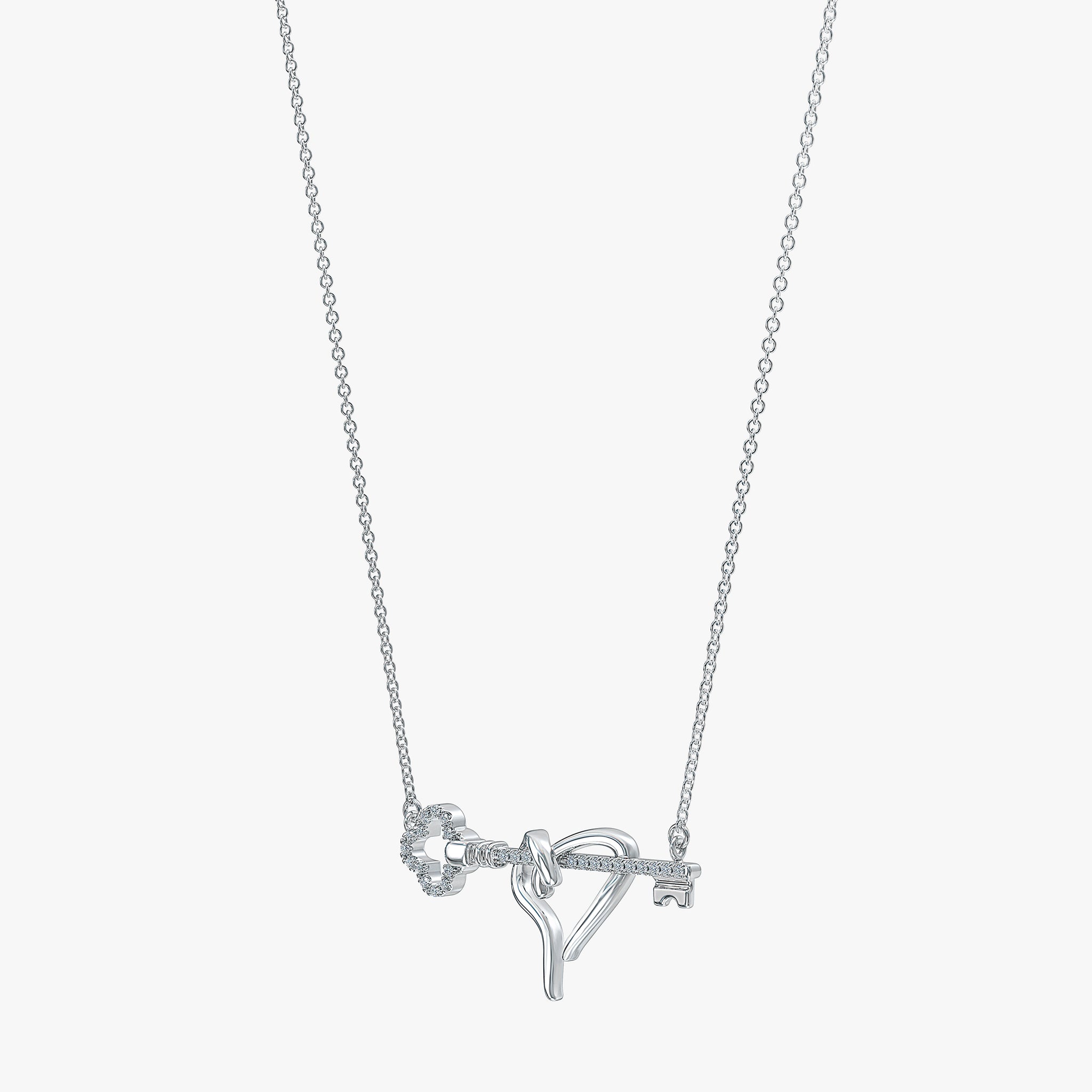J'EVAR Sterling Silver Clover Heart & Key ALTR Lab Grown Diamond Necklace Perspective View