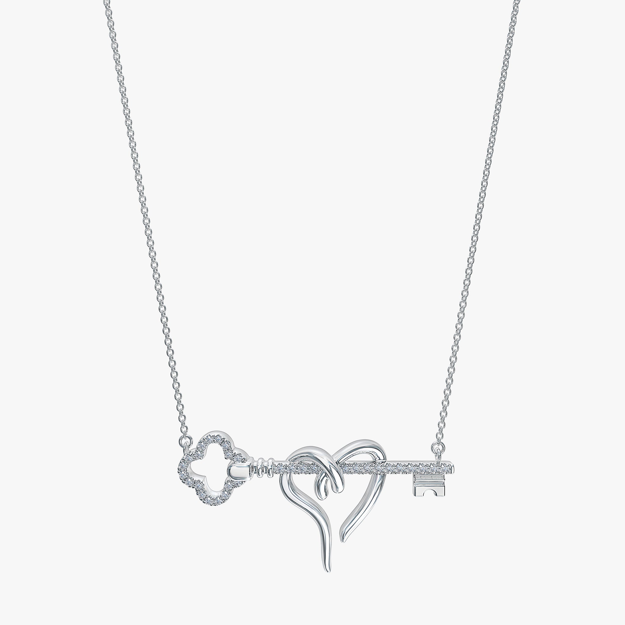 J'EVAR 14KT White Gold Clover Heart & Key ALTR Lab Grown Diamond Necklace Front View