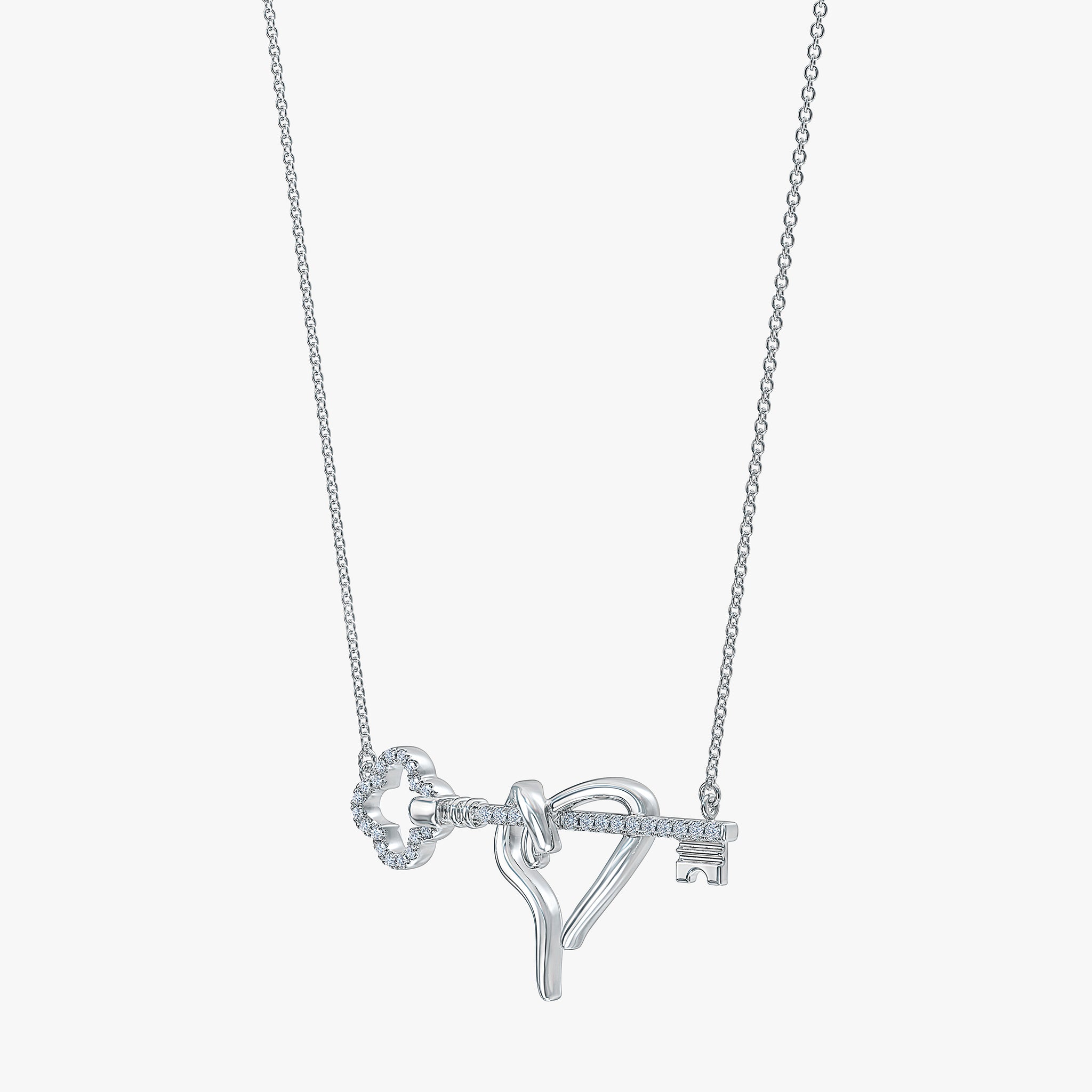 J'EVAR 14KT White Gold Clover Heart & Key ALTR Lab Grown Diamond Necklace Perspective View