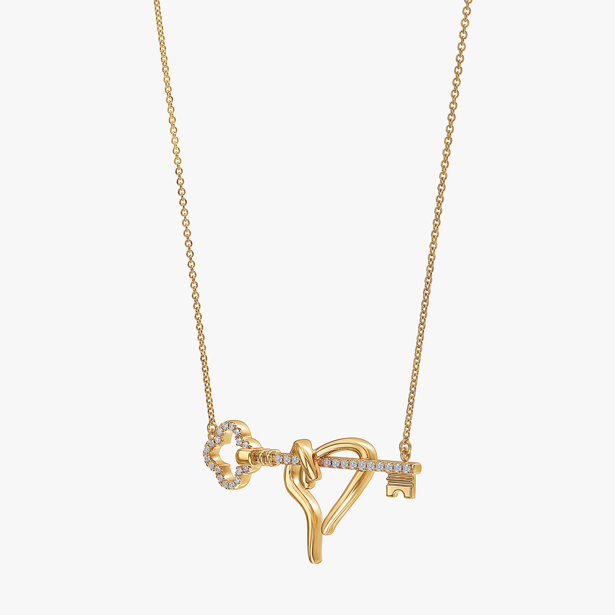 J'EVAR 14KT Yellow Gold Clover Heart & Key ALTR Lab Grown Diamond Necklace Perspective View