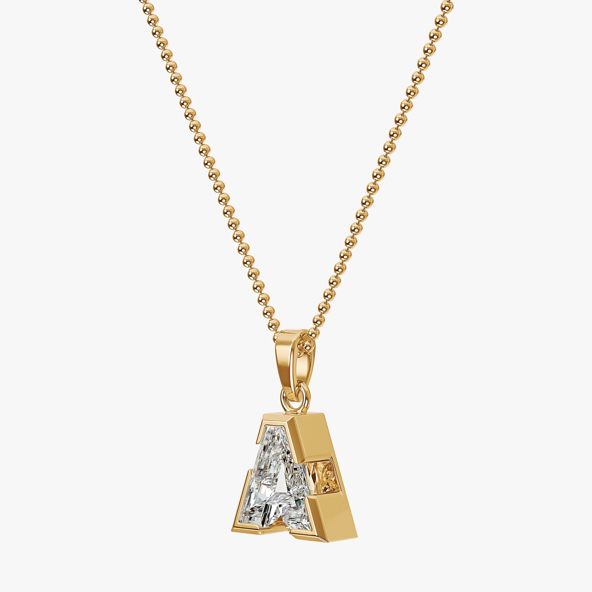 TYPE by J'EVAR 7MM LETTER A SOLITAIRE DIAMOND INITIAL PENDANT 18K Yellow Gold ALTR Lab Grown Diamond Side View