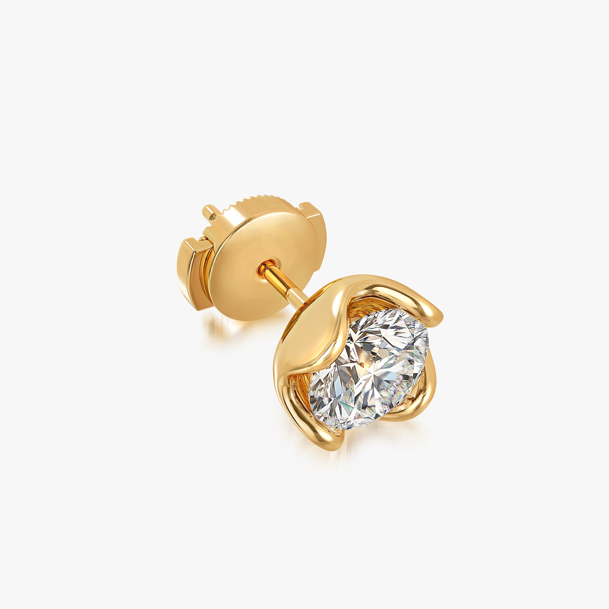 J'EVAR 18KT Yellow Gold Lotus Petals ALTR Lab Grown Diamond Earrings Lock View |2.50 CT