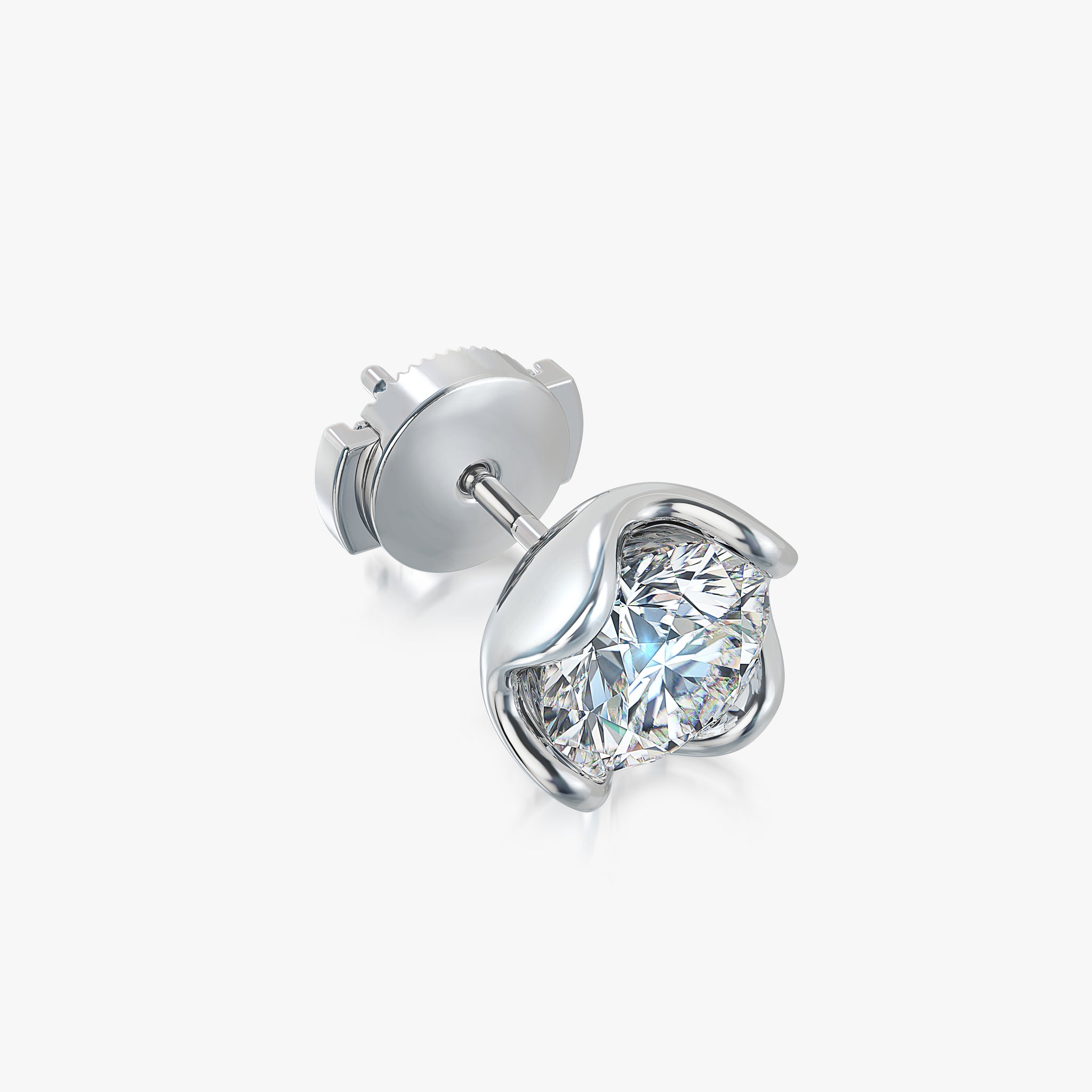J'EVAR 18KT White Gold Lotus Petals ALTR Lab Grown Diamond Earrings Lock View