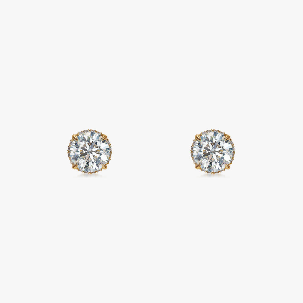 J'EVAR 18KT Yellow Gold Invisible Halo ALTR Lab Grown Diamond Earrings Front View | 2.05 CT