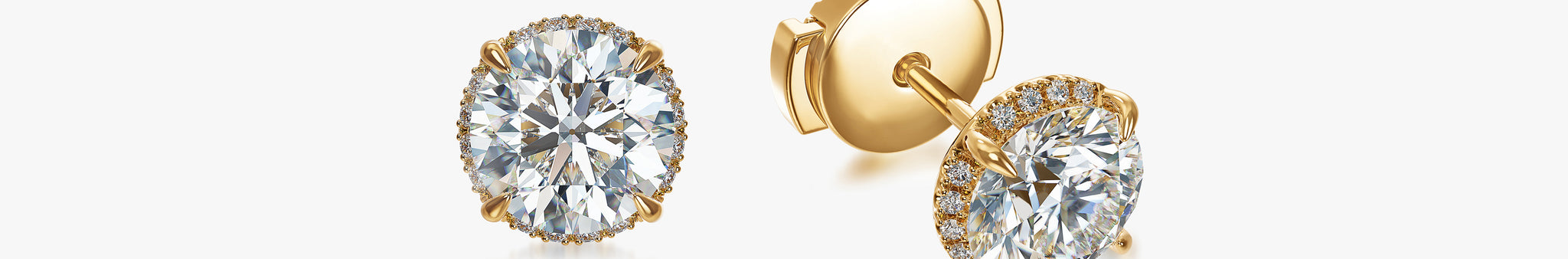J'EVAR 18KT Yellow Gold Invisible Halo ALTR Lab Grown Diamond Earrings Front Lock View