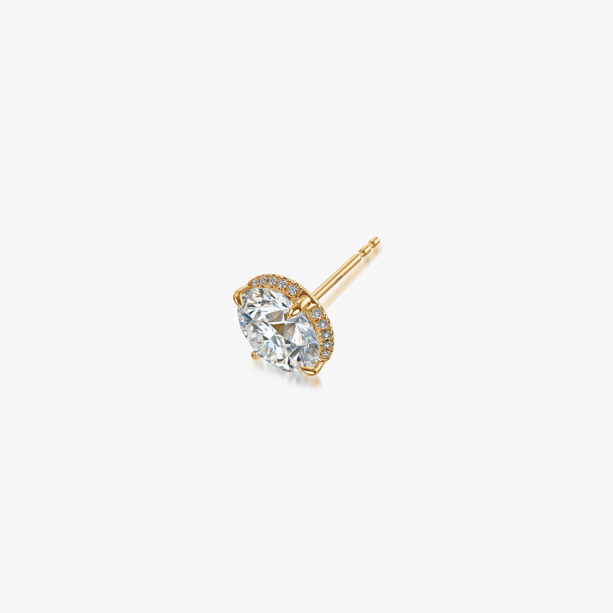 J'EVAR 18KT Yellow Gold Invisible Halo ALTR Lab Grown Diamond Earrings Side Perspective View