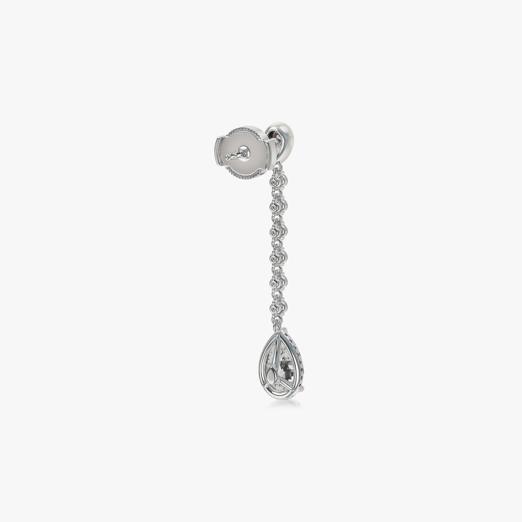 J'EVAR 18KT White Gold Invisible Halo ALTR Lab Grown Pear Diamond Dangle Earrings Back View