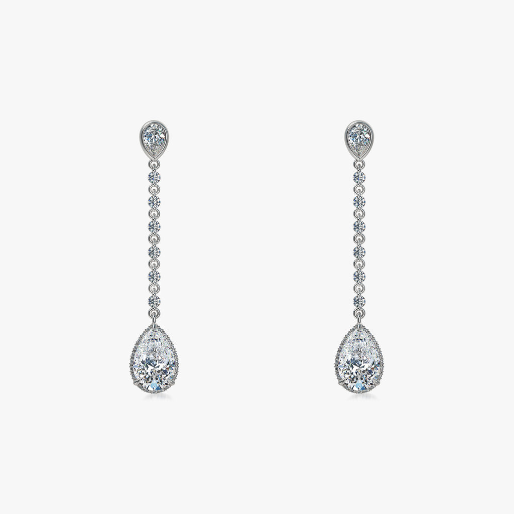 J'EVAR 18KT White Gold Invisible Halo ALTR Lab Grown Pear Diamond Dangle Earrings Front View | 2.60 CT