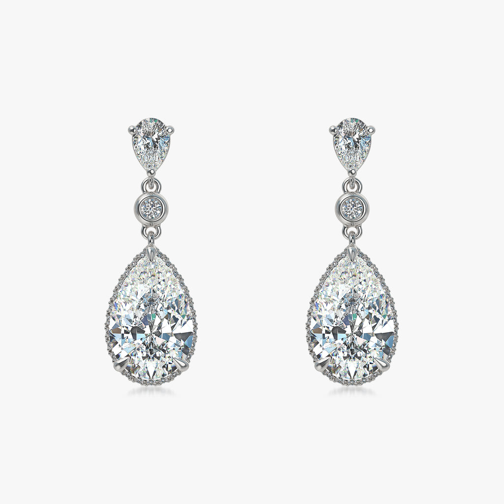 J'EVAR 18KT White Gold Invisible Halo ALTR Lab Grown Pear Diamond Drop Earrings Front View | 3.46 CT