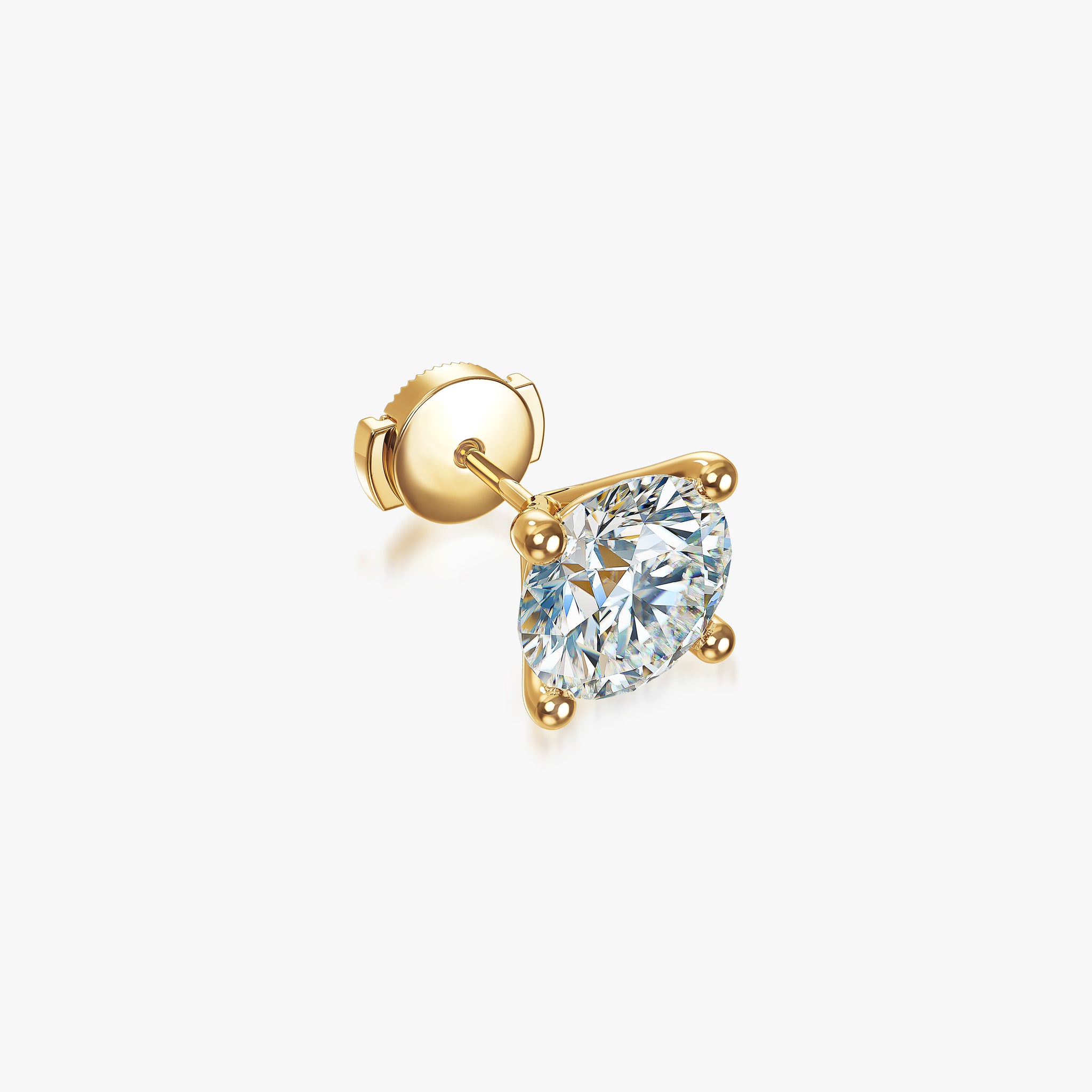 J'EVAR 18KT Yellow Gold ALTR Lab Grown Diamond Single Stud Earring with Guardian Backs Perspective View