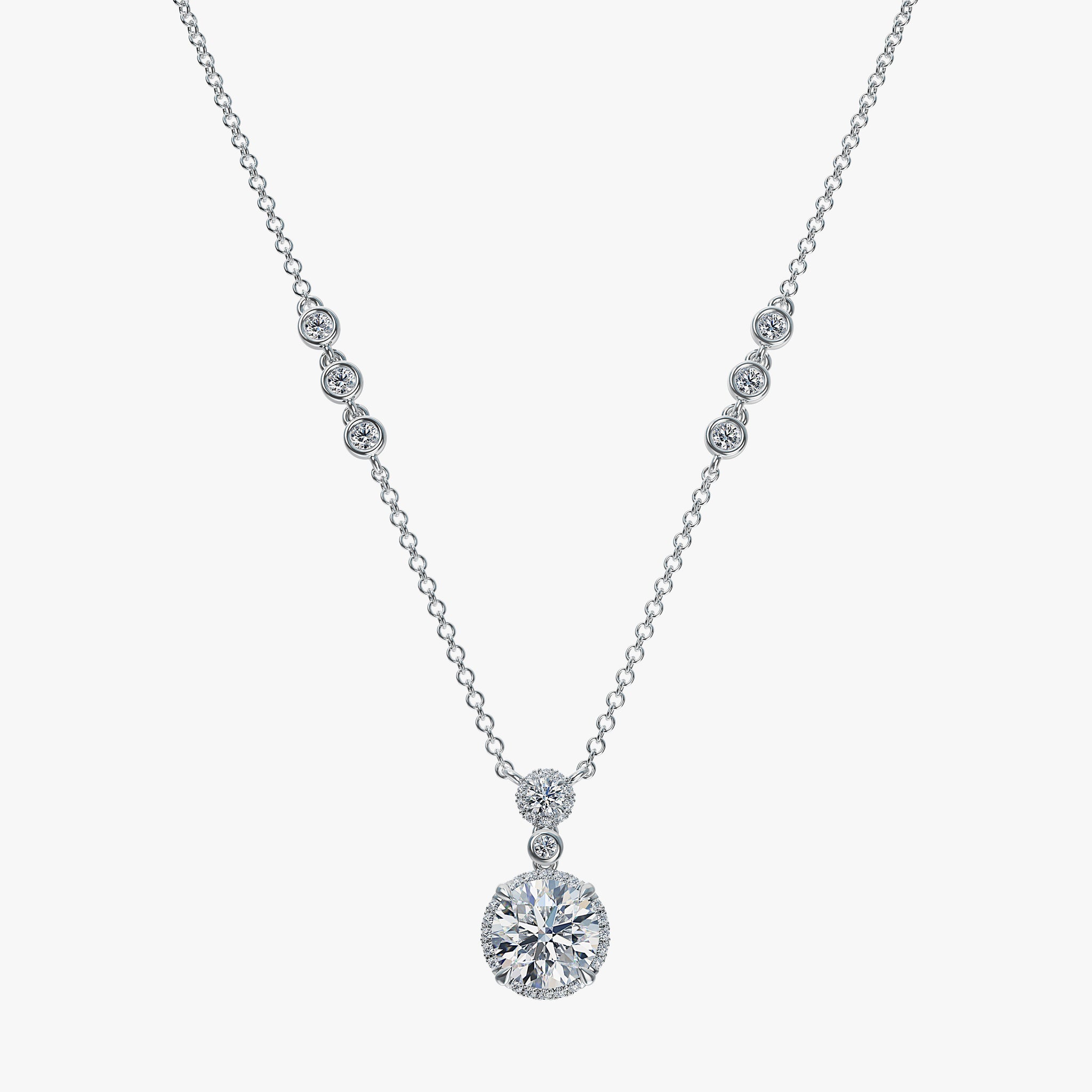 J'EVAR 18KT White Gold By the Yard Invisible Halo ALTR Lab Grown Diamond Necklace Front View