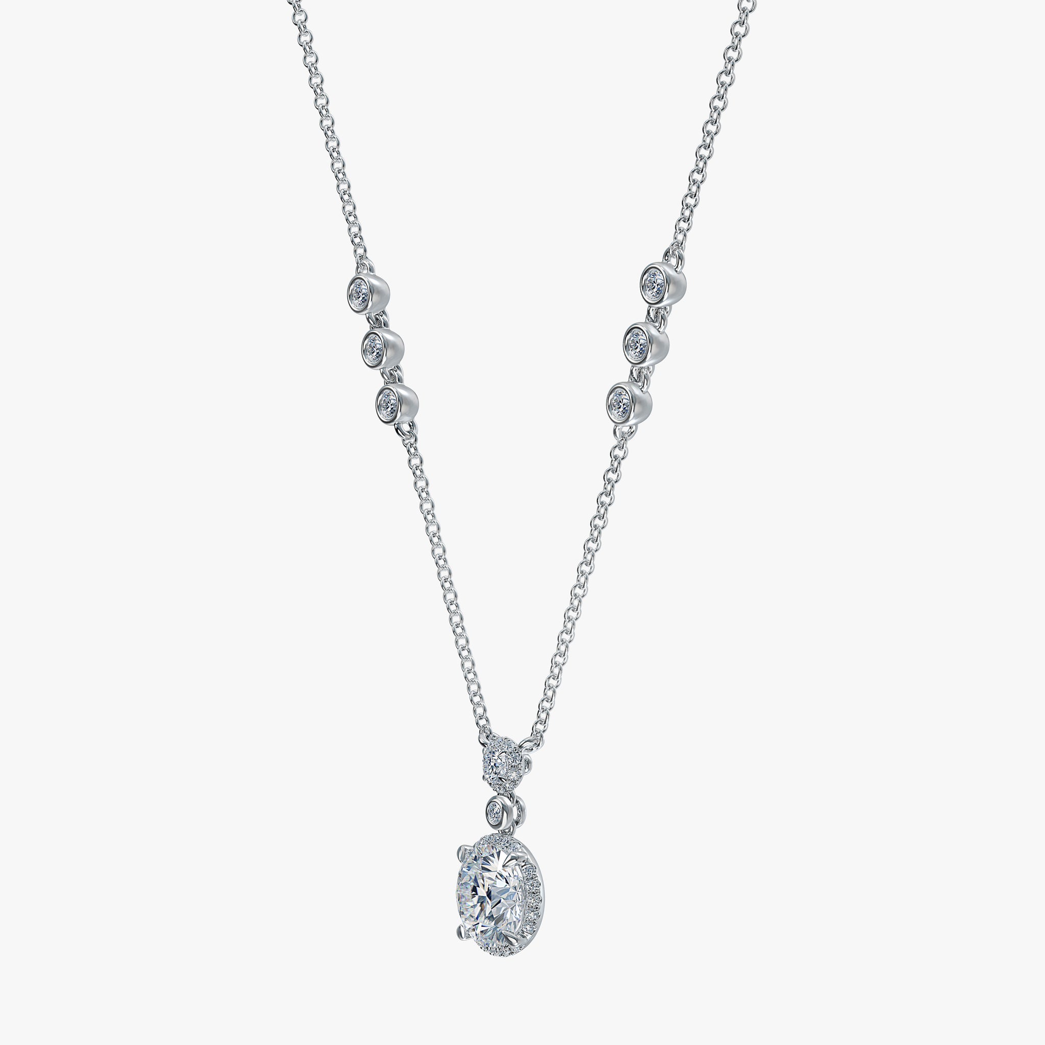 J'EVAR 18KT White Gold By the Yard Invisible Halo ALTR Lab Grown Diamond Necklace Side Perspective View