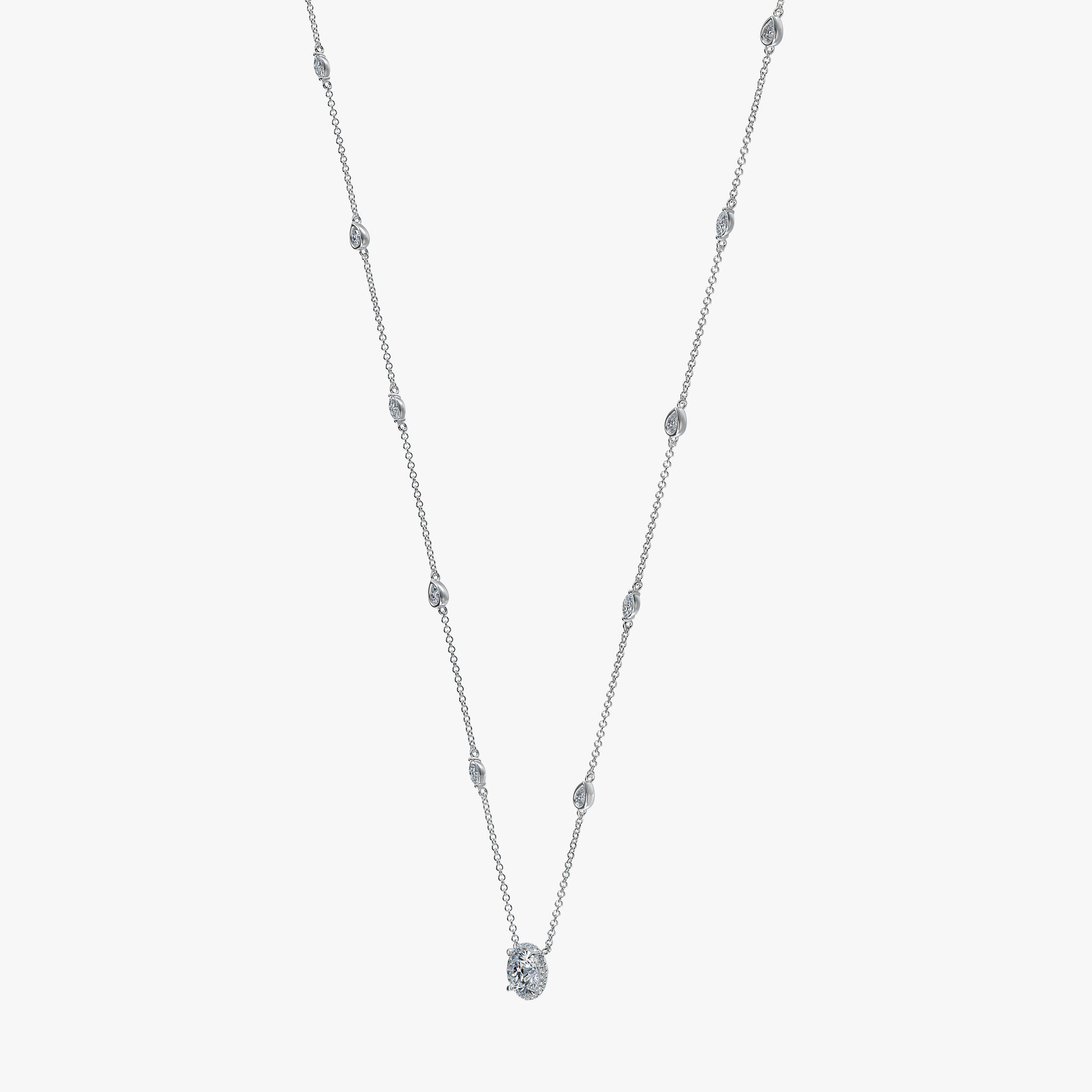 J'EVAR 18KT White Gold By the Yard Invisible Halo ALTR Lab Grown Diamond Necklace Side Perspective View