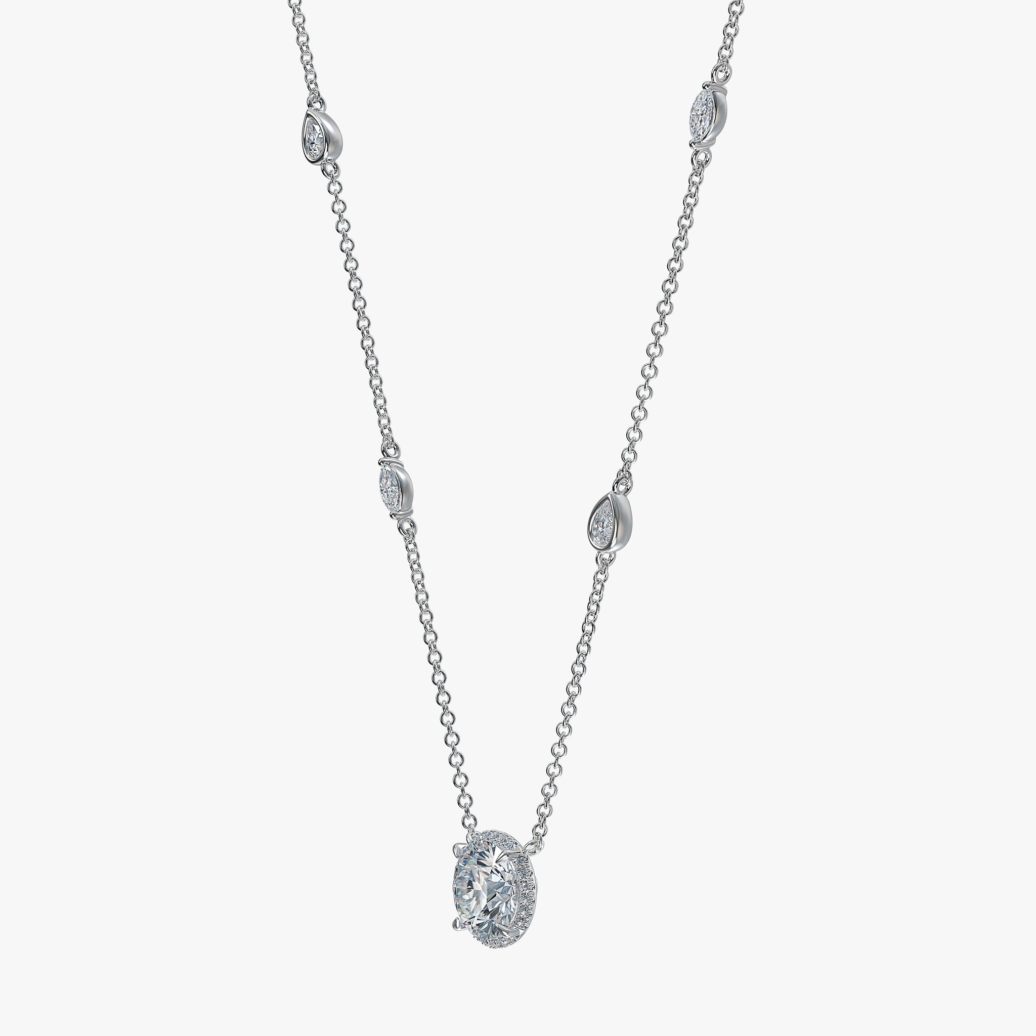 J'EVAR 18KT White Gold By the Yard Invisible Halo ALTR Lab Grown Diamond Necklace Side Perspective View