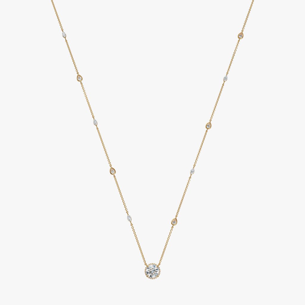 J'EVAR 18KT Yellow Gold By the Yard Invisible Halo ALTR Lab Grown Diamond Necklace Front View | 2.50 CT