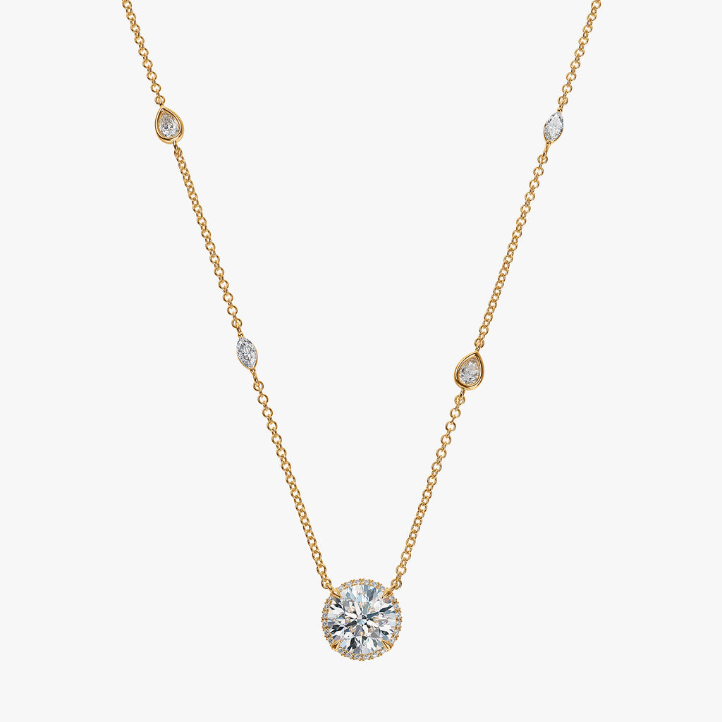 J'EVAR 18KT Yellow Gold By the Yard Invisible Halo ALTR Lab Grown Diamond Necklace Front View | 2.50 CT