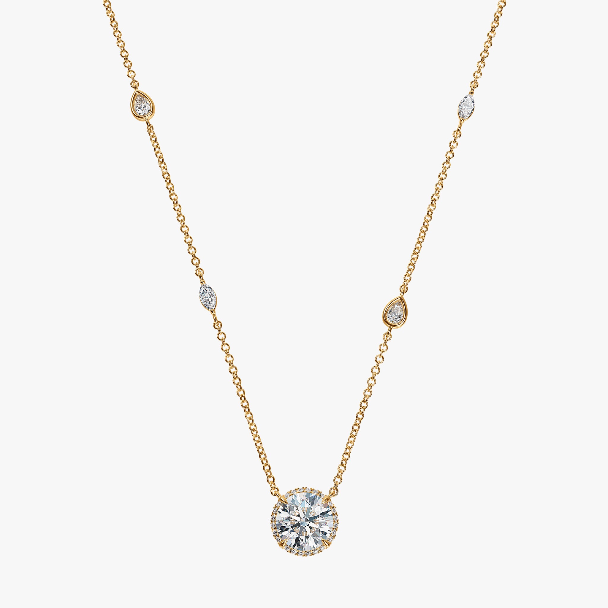 J'EVAR 18KT Yellow Gold By the Yard Invisible Halo ALTR Lab Grown Diamond Necklace Front View