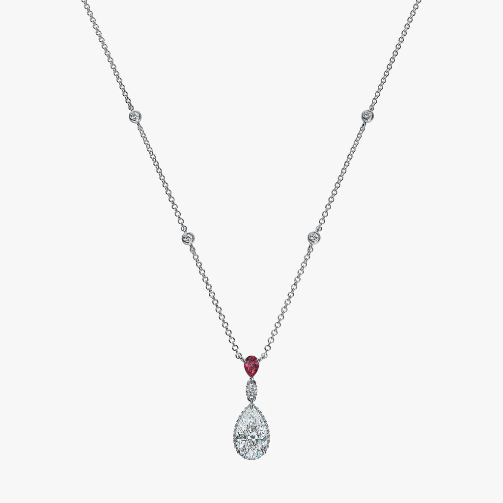 J'EVAR 18KT White Gold By the Yard Invisible Halo ALTR Lab Grown Pink Pear Diamond Necklace Front View | 1.80 CT