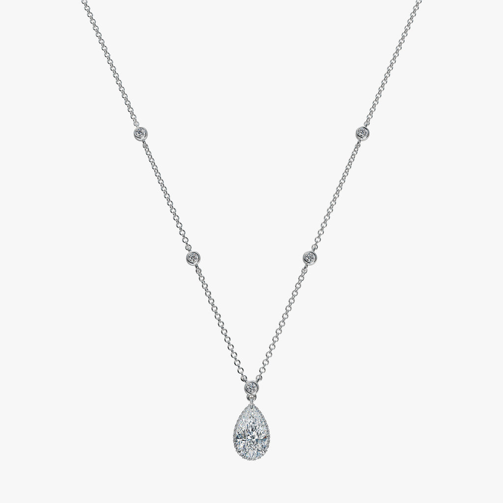 J'EVAR 18KT White Gold By the Yard Invisible Halo ALTR Lab Grown Pear Diamond Necklace Front View | 1.70 CT