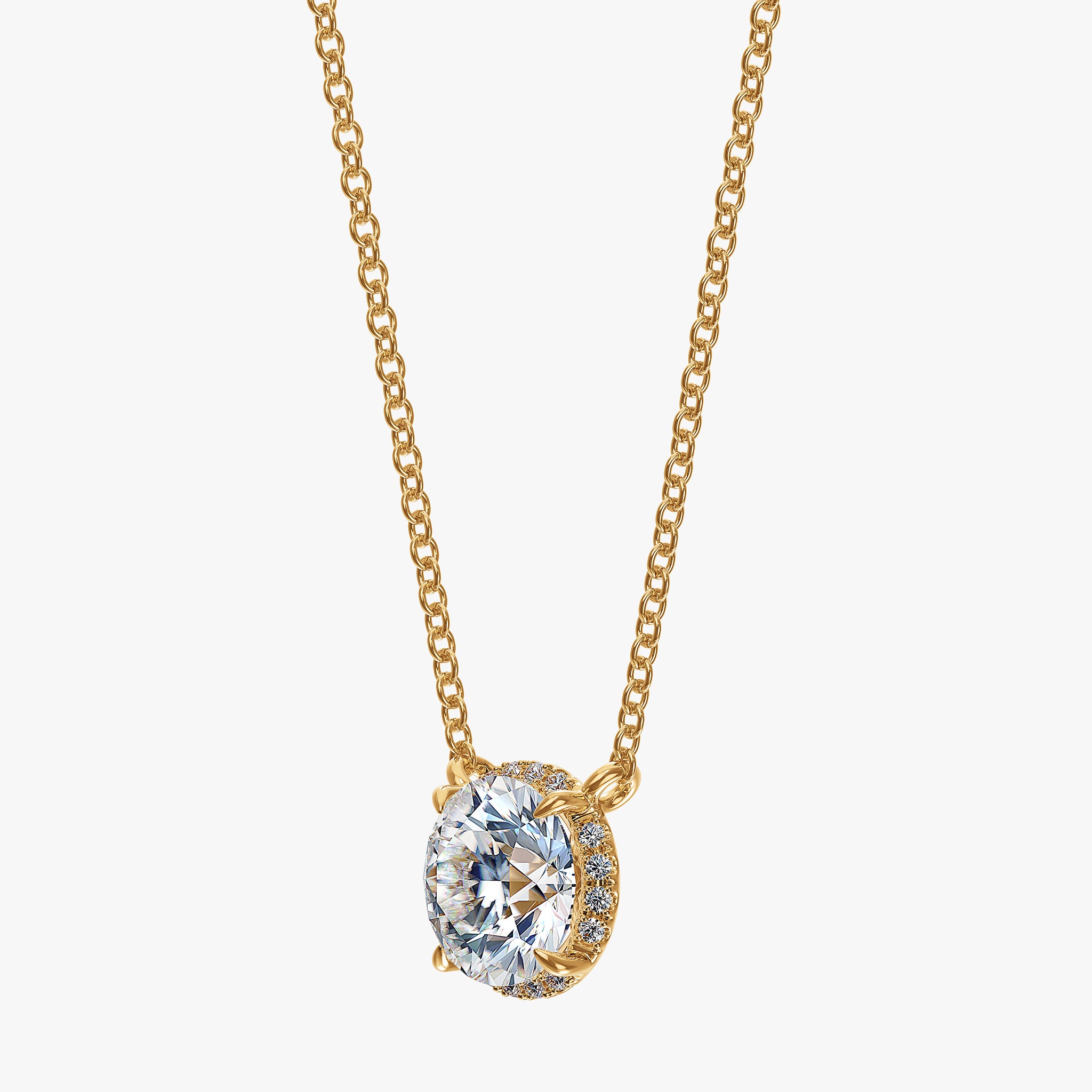 J'EVAR 18KT Yellow Gold Invisible Halo ALTR Lab Grown Diamond Necklace Side Perspective View