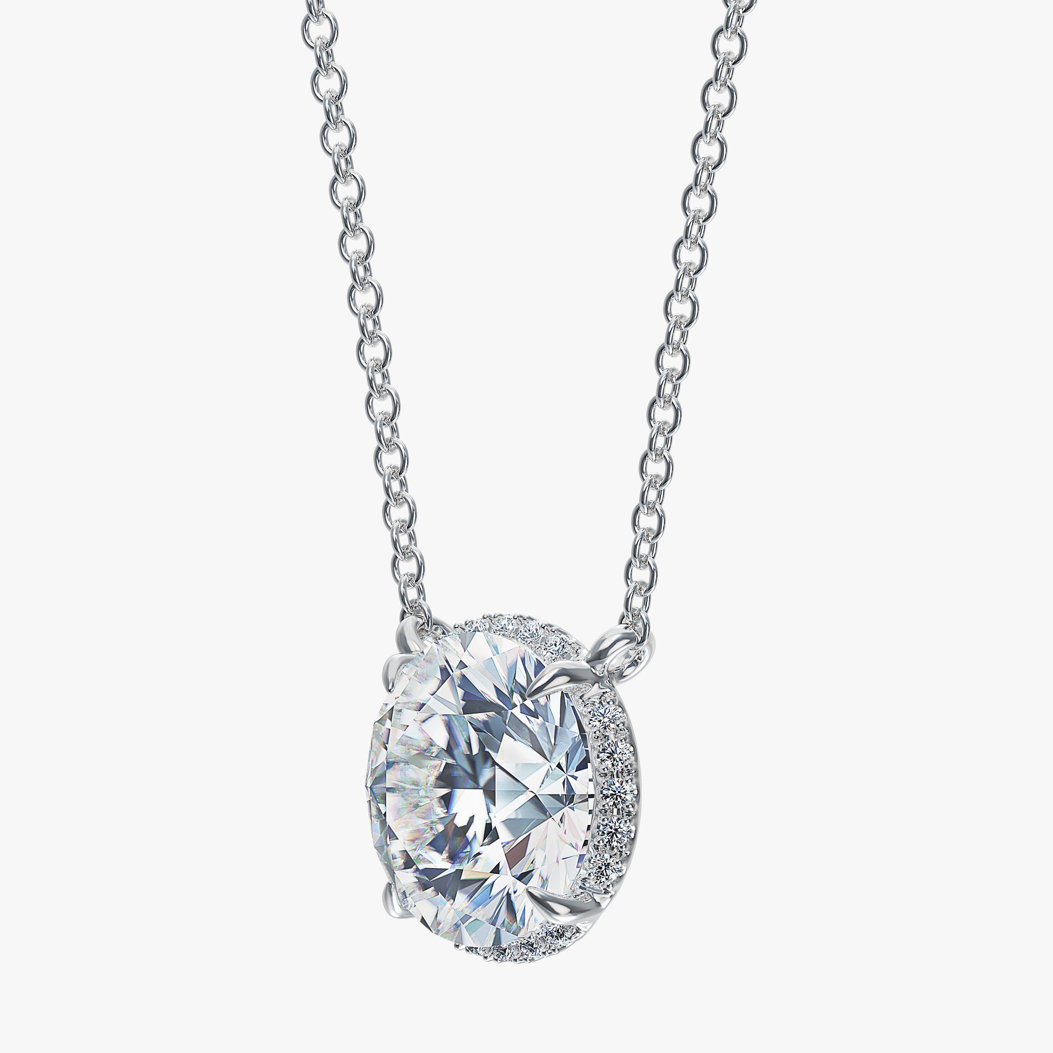 J'EVAR 18KT White Gold Invisible Halo ALTR Lab Grown Diamond Necklace Side Perspective View