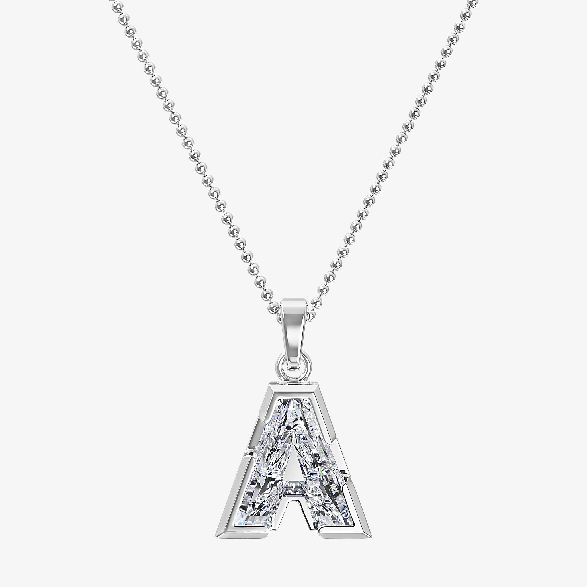 TYPE by J'EVAR 9MM A SOLITAIRE DIAMOND INITIAL PENDANT 18K White Gold ALTR Lab Grown Diamond Front View