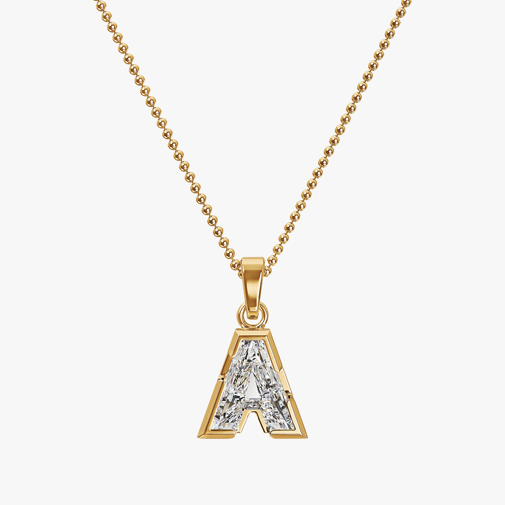 TYPE by J'EVAR 7MM A SOLITAIRE DIAMOND INITIAL PENDANT 18K Yellow Gold ALTR Lab Grown Diamond Front View | 18 IN CHAIN / A