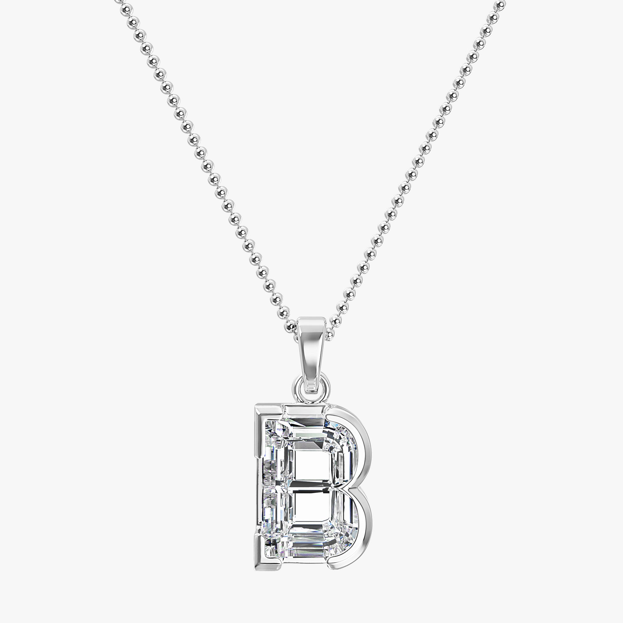 TYPE by J'EVAR 9MM B SOLITAIRE DIAMOND INITIAL PENDANT 18K White Gold ALTR Lab Grown Diamond Front View