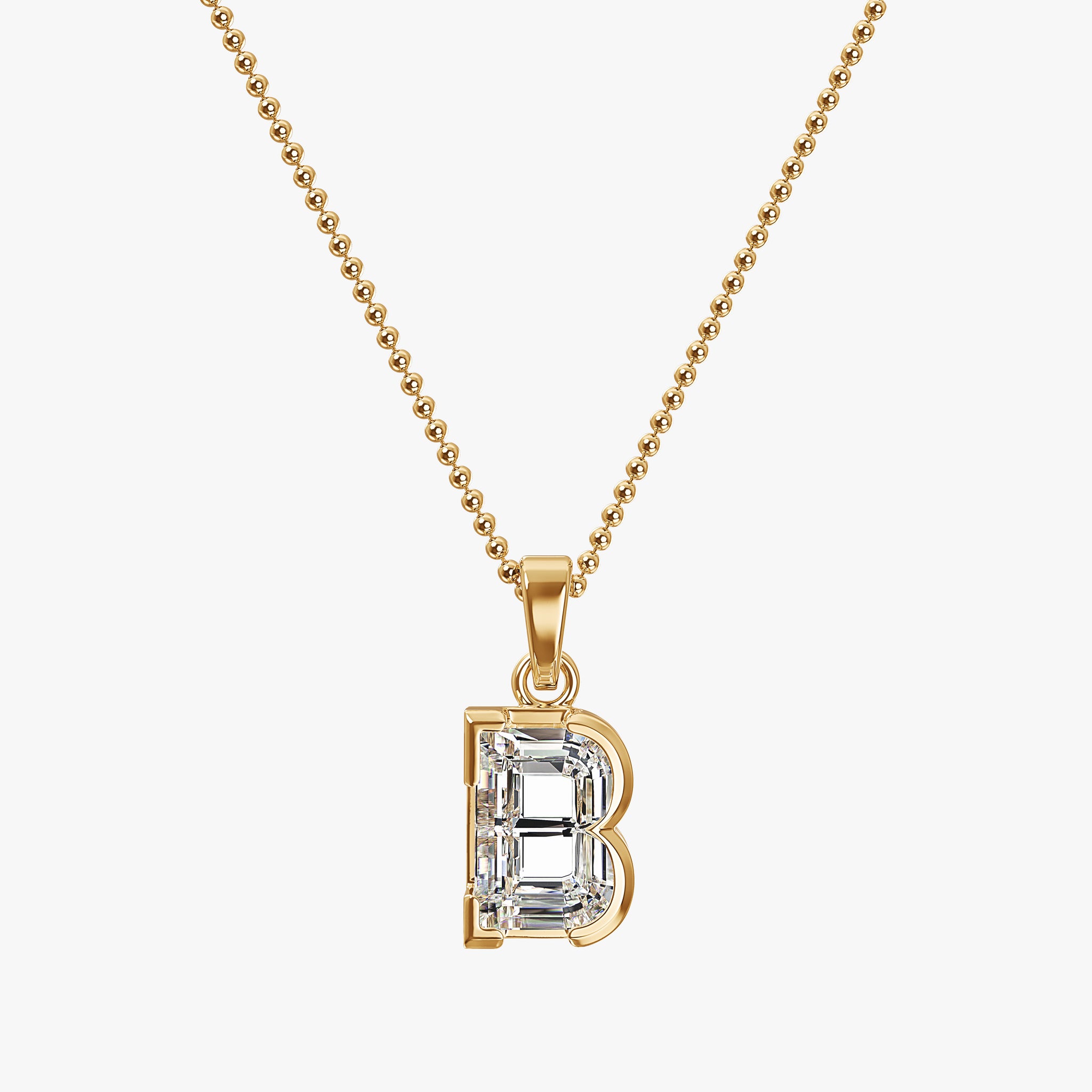 TYPE by J'EVAR 7MM B SOLITAIRE DIAMOND INITIAL PENDANT 18K Yellow Gold ALTR Lab Grown Diamond Front View