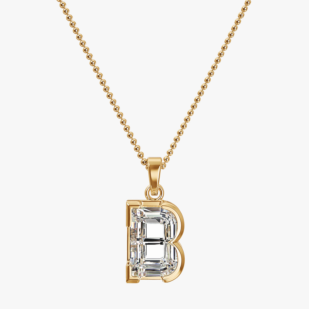 TYPE by J'EVAR 9MM B SOLITAIRE DIAMOND INITIAL PENDANT 18K Yellow Gold ALTR Lab Grown Diamond Front View | 18 IN CHAIN / B
