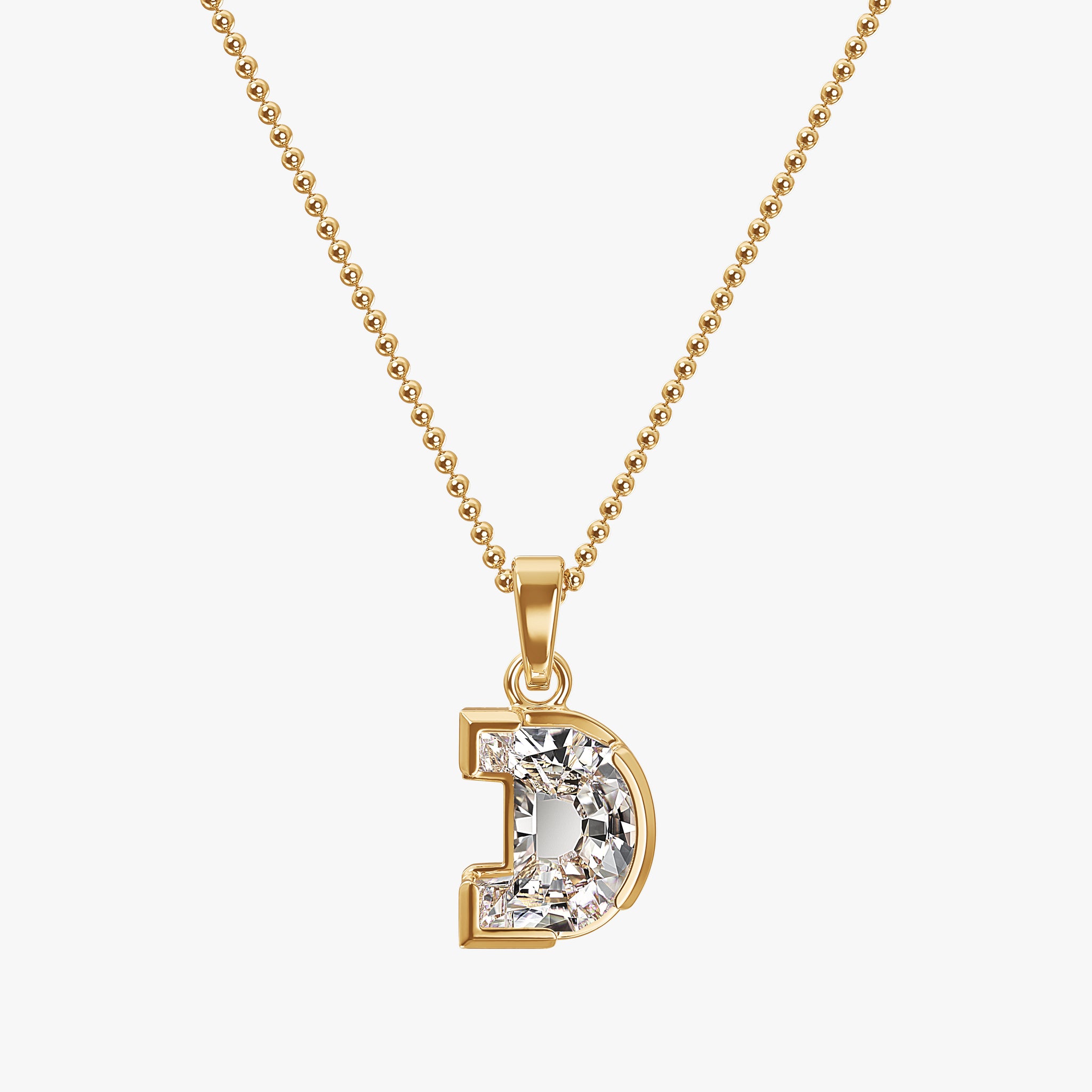 TYPE by J'EVAR 7MM D SOLITAIRE DIAMOND INITIAL PENDANT 18K Yellow Gold ALTR Lab Grown Diamond Front View